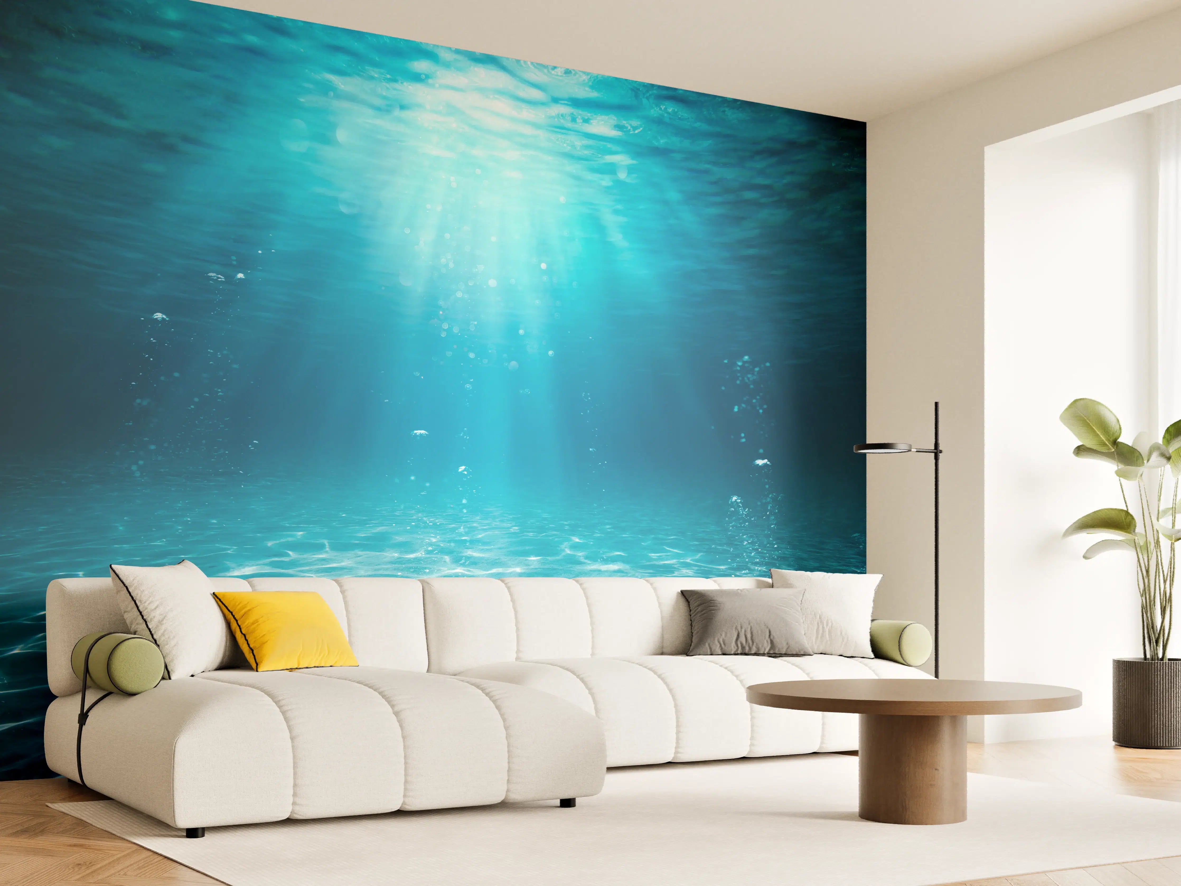 Wandverkleidung Wohnzimmer - Tiefsee-Ozeanlandschaft mit Sonnenstrahlen