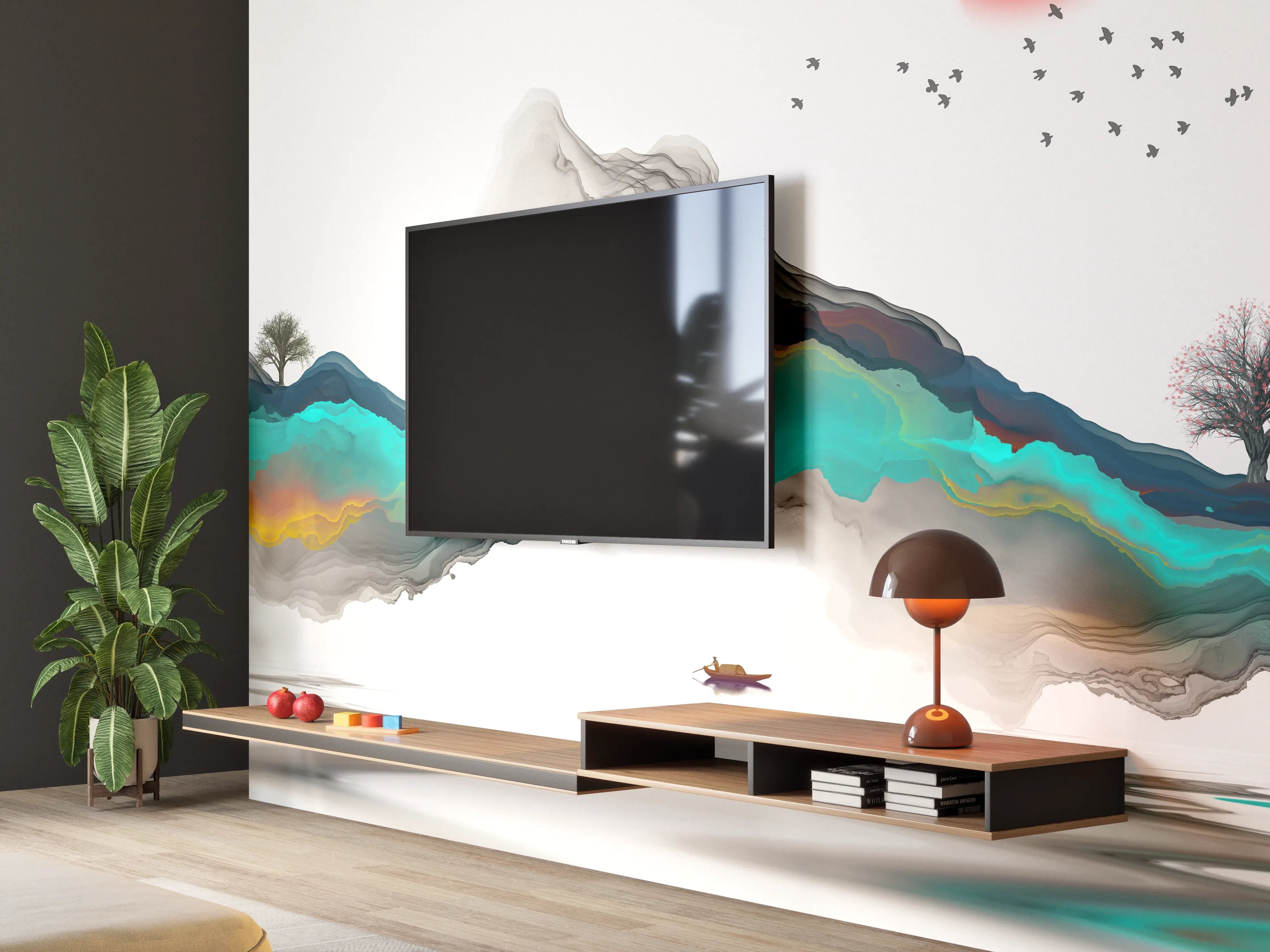 Wandverkleidung Wohnzimmer - Tinte Linie Dekoration Landschaft