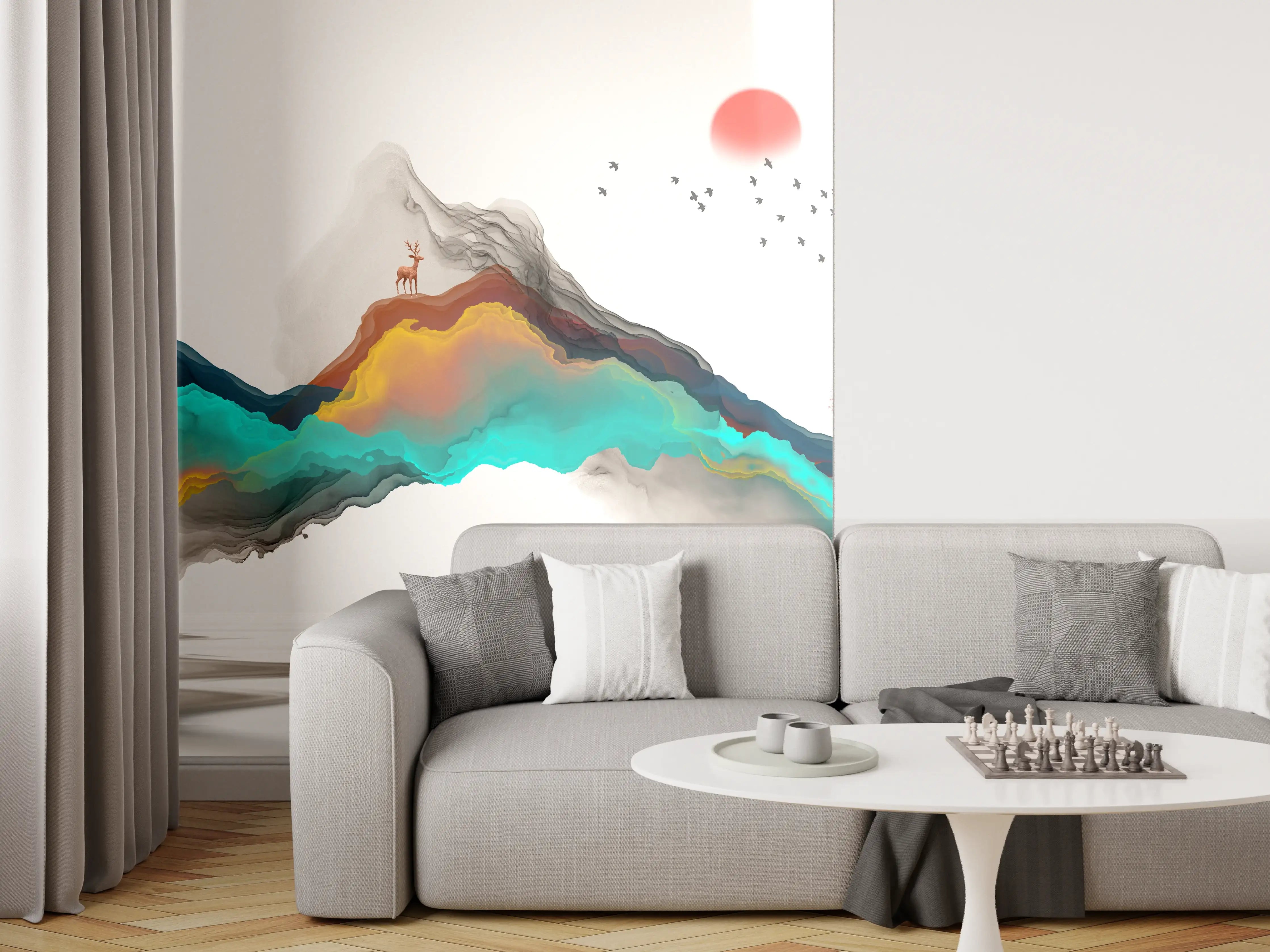 Wandverkleidung Wohnzimmer - Tinte Linie Dekoration Landschaft
