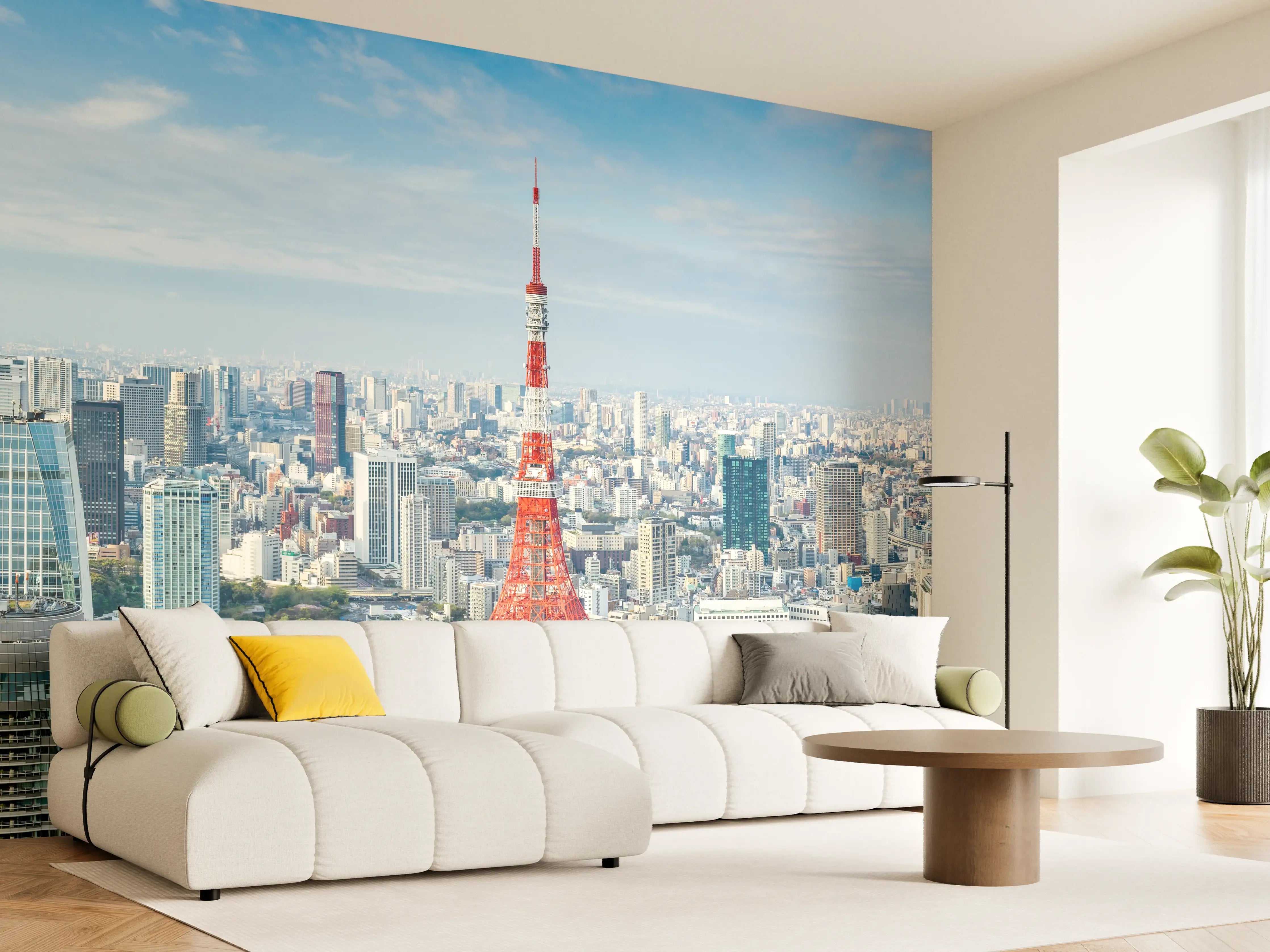 Wandverkleidung Wohnzimmer - Tokio Skyline Rot-Blau