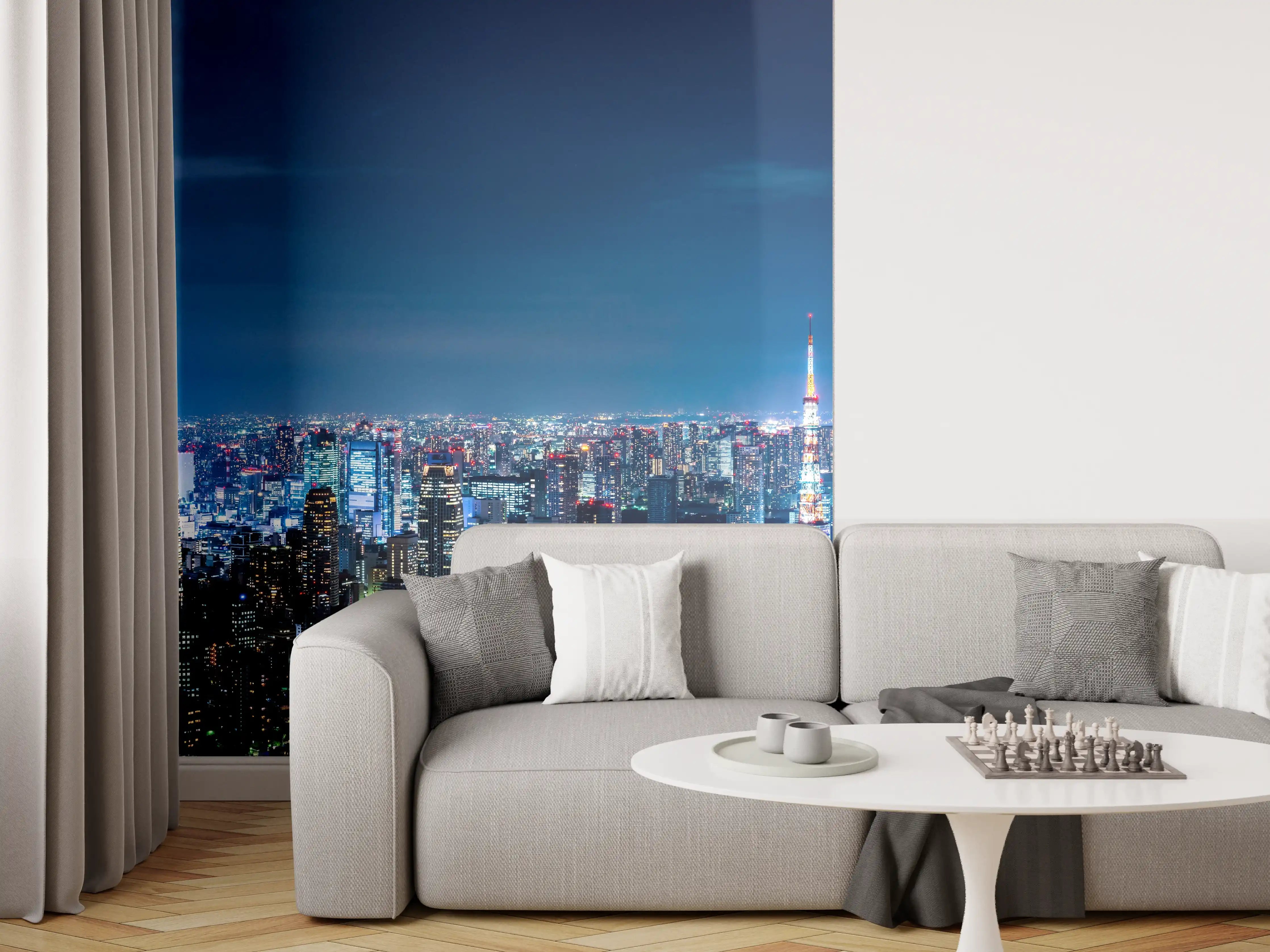 Wandverkleidung Wohnzimmer - Tokio Skyline bei Nacht