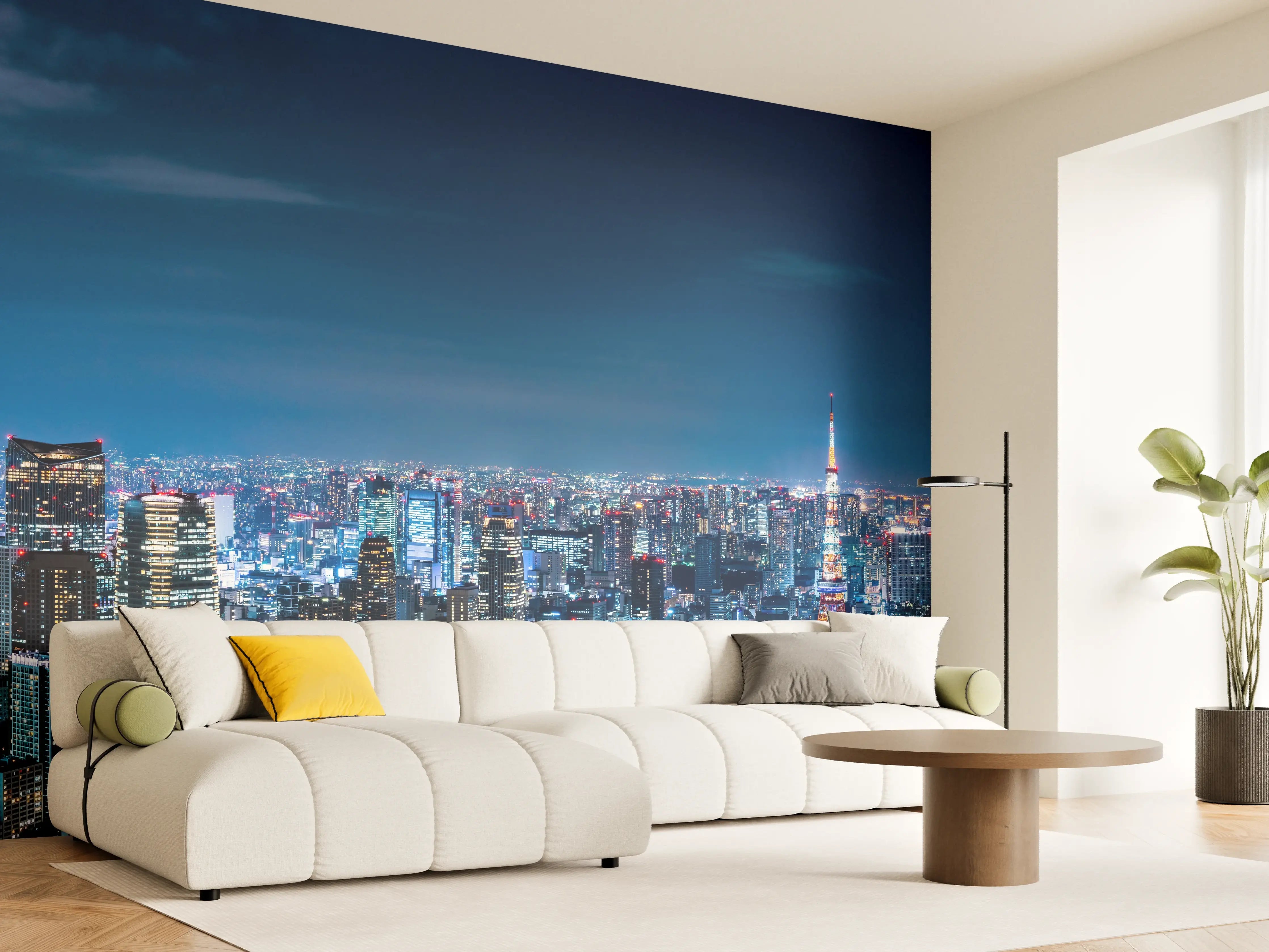 Wandverkleidung Wohnzimmer - Tokio Skyline bei Nacht