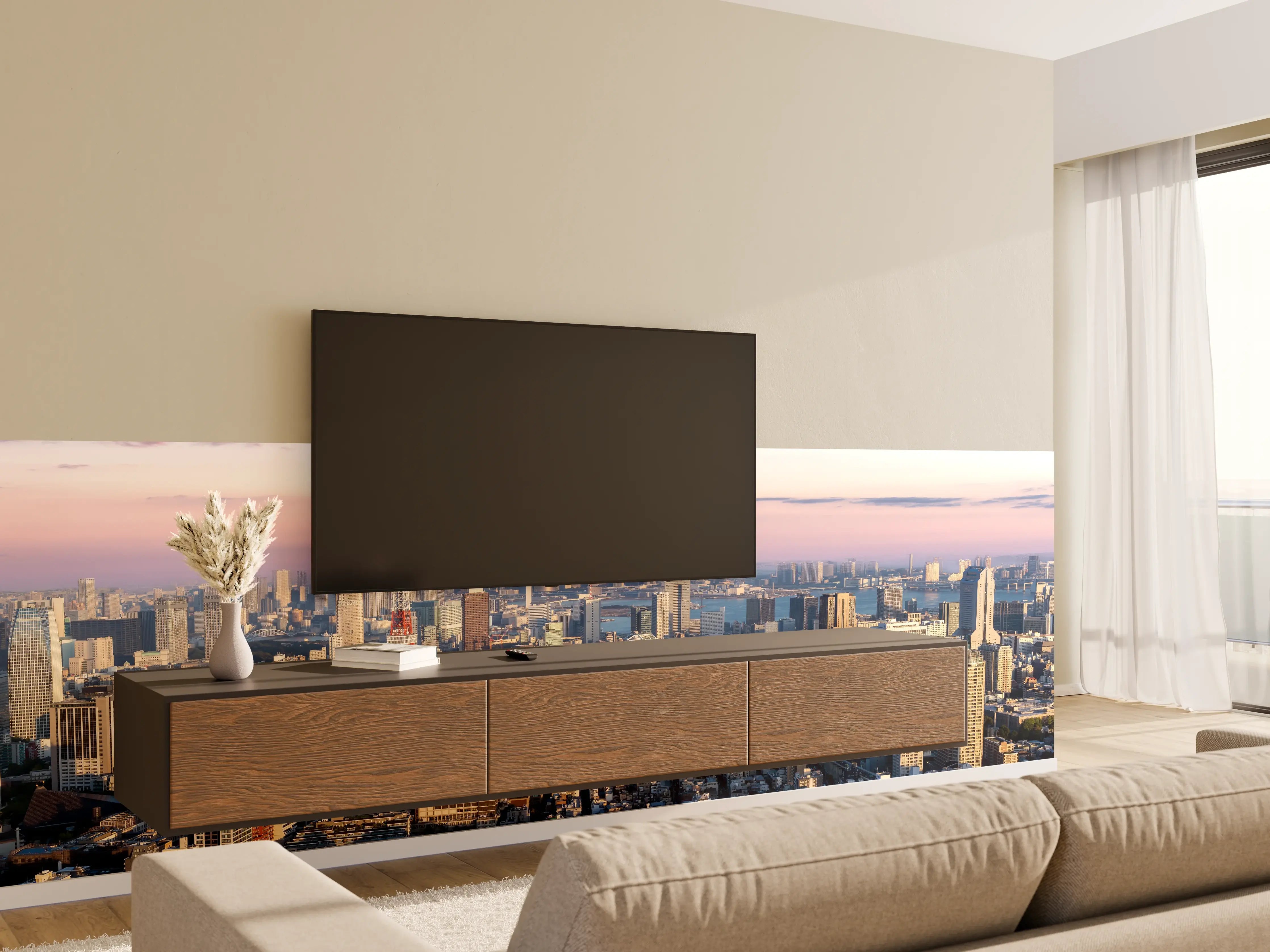 Wandverkleidung Wohnzimmer - Tokio Skyline mit Tokyo Tower