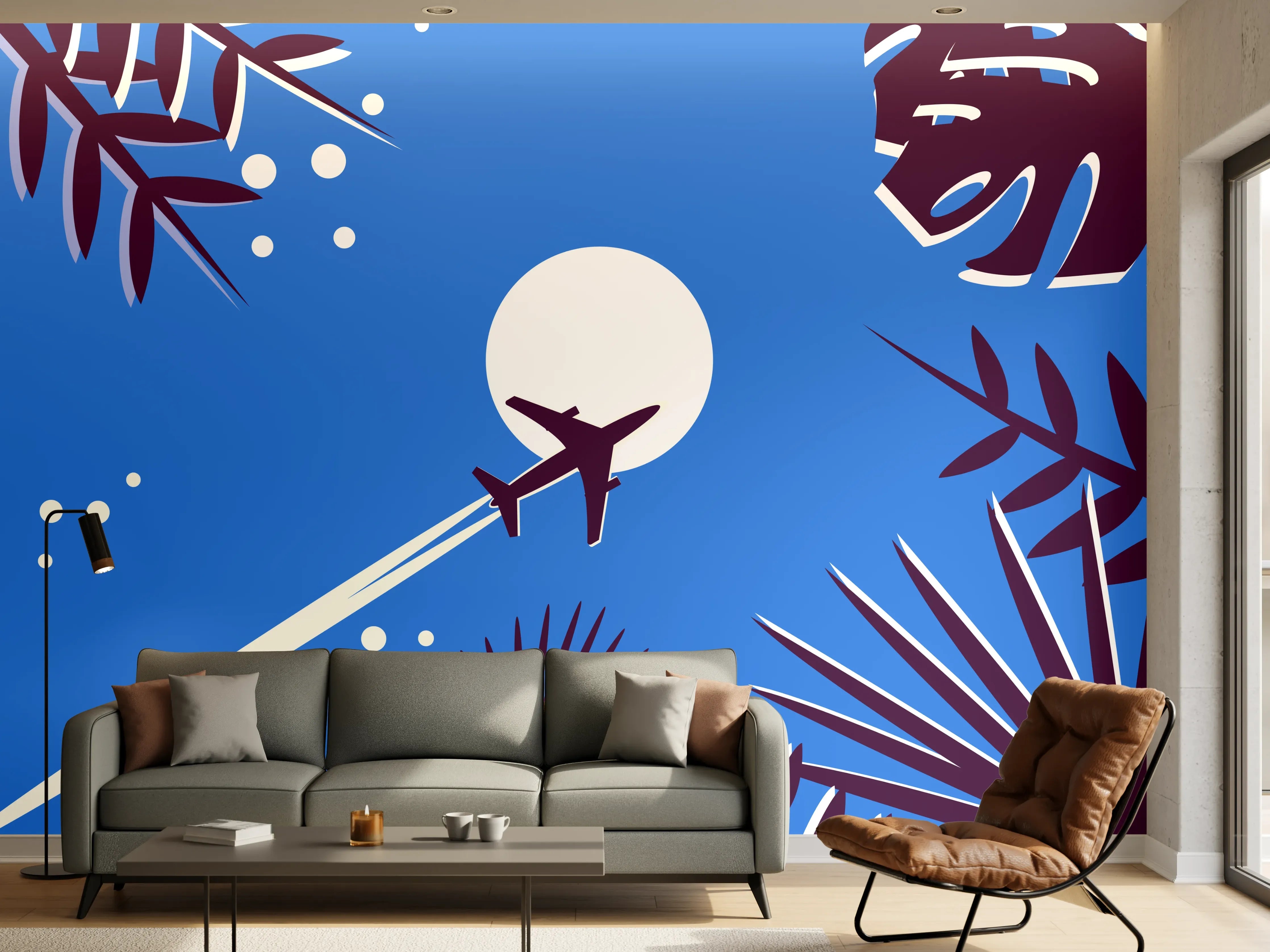 Wandverkleidung Wohnzimmer - Toller nächtlicher Flug unter dem Vollmond
