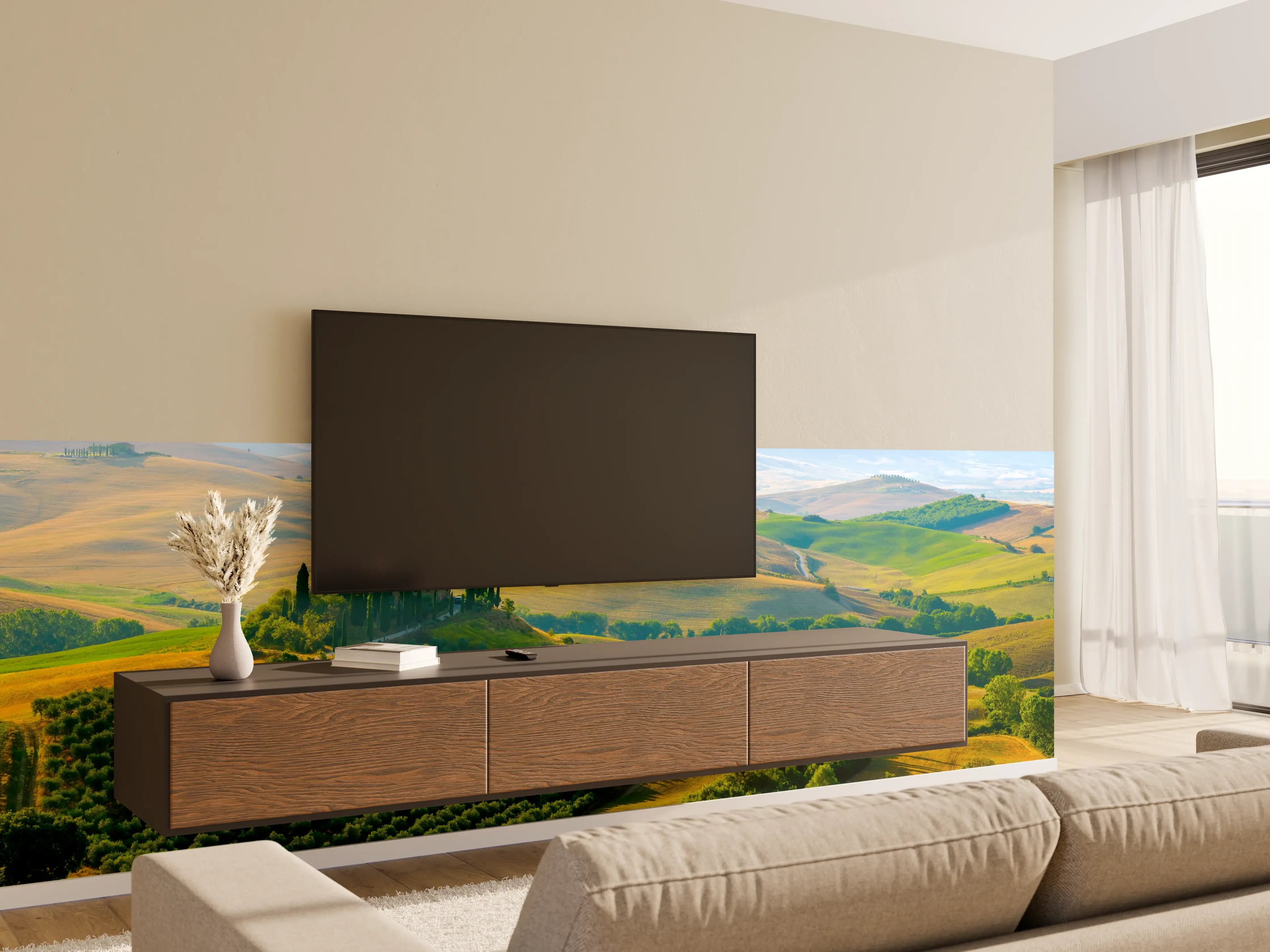 Wandverkleidung Wohnzimmer - Toskana Hügel in Grün