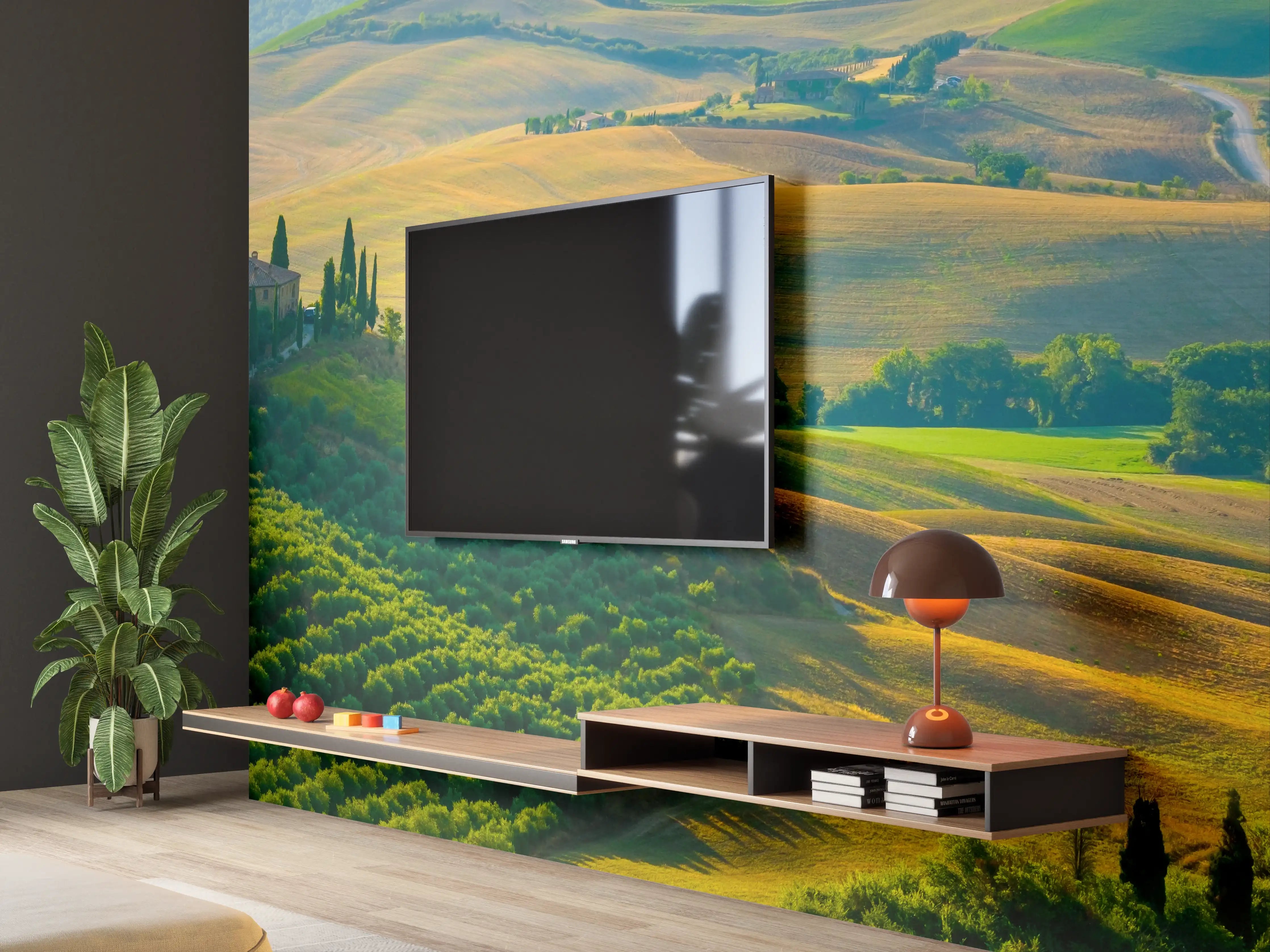 Wandverkleidung Wohnzimmer - Toskana Hügel in Grün