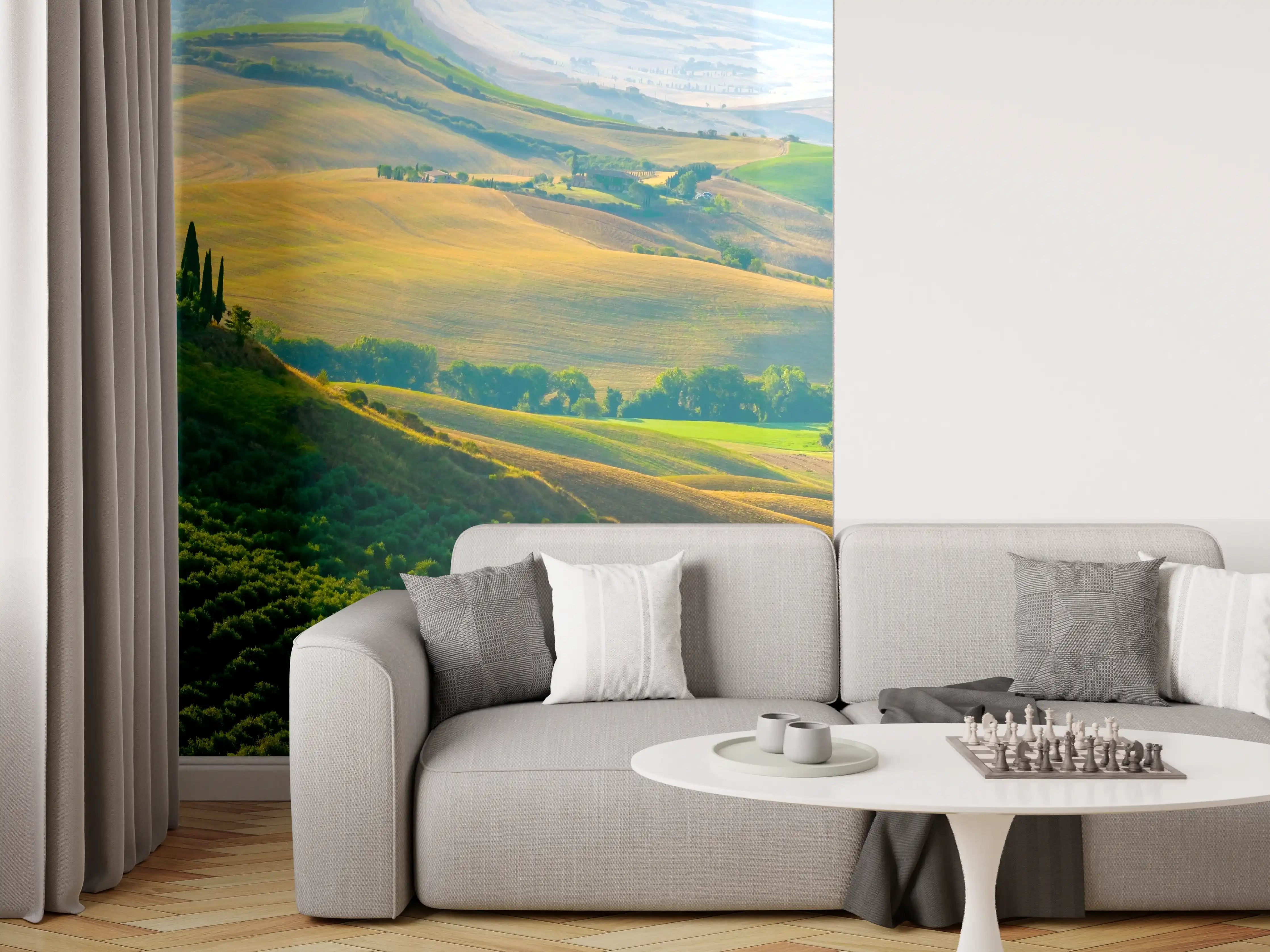 Wandverkleidung Wohnzimmer - Toskana Hügel in Grün