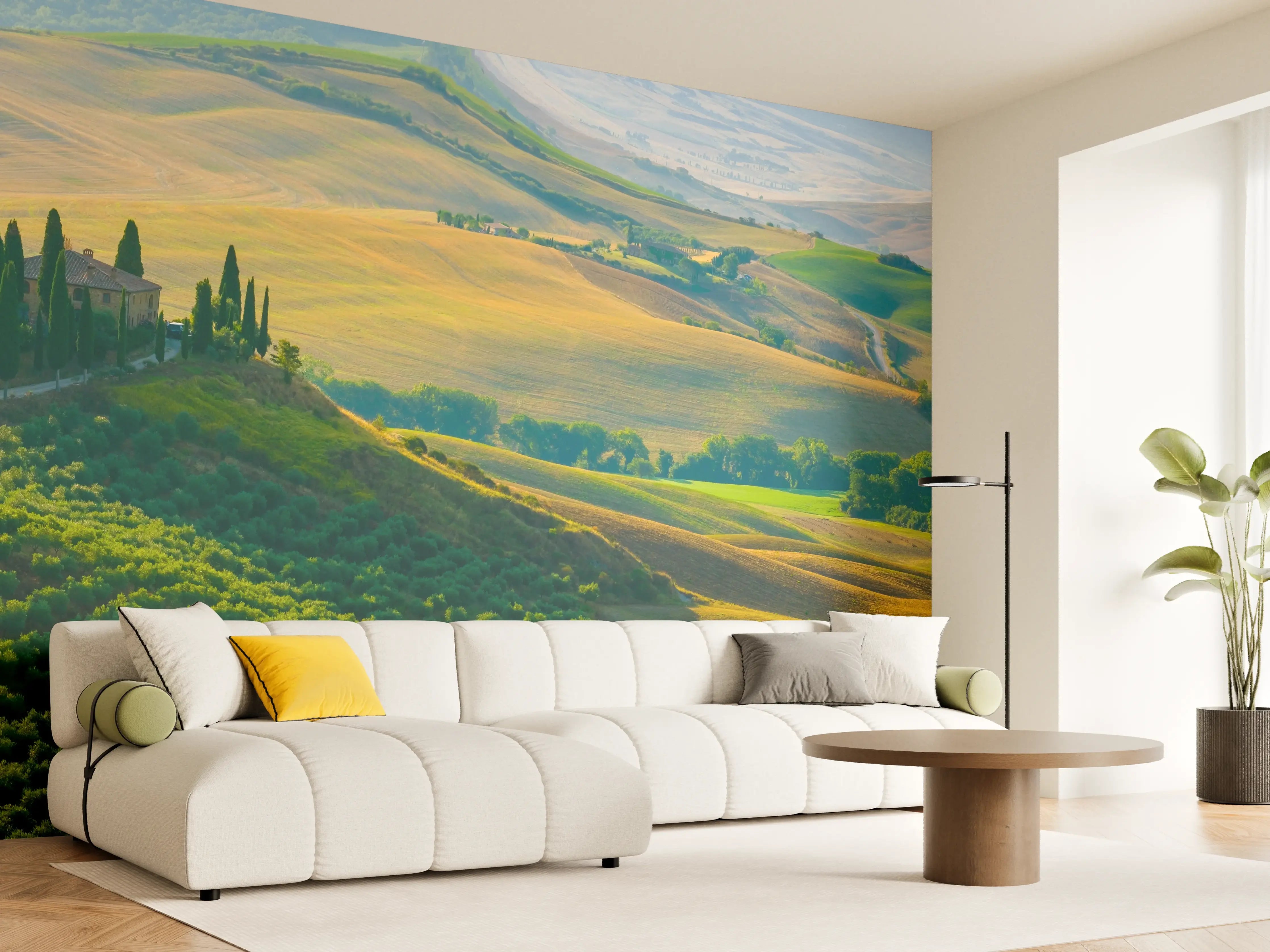 Wandverkleidung Wohnzimmer - Toskana Hügel in Grün