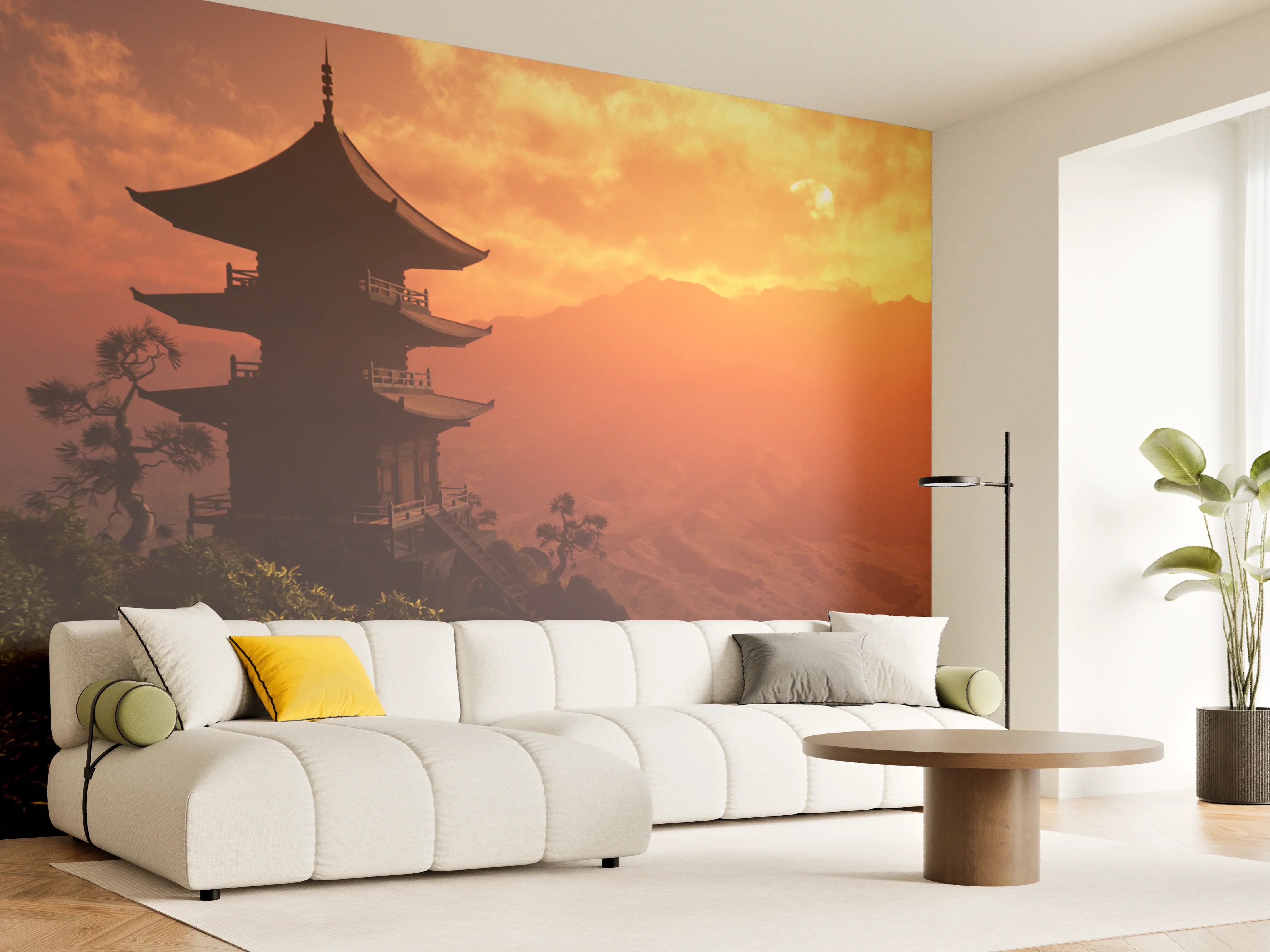Wandverkleidung Wohnzimmer - Traditionelle Pagode bei Sonnenuntergang