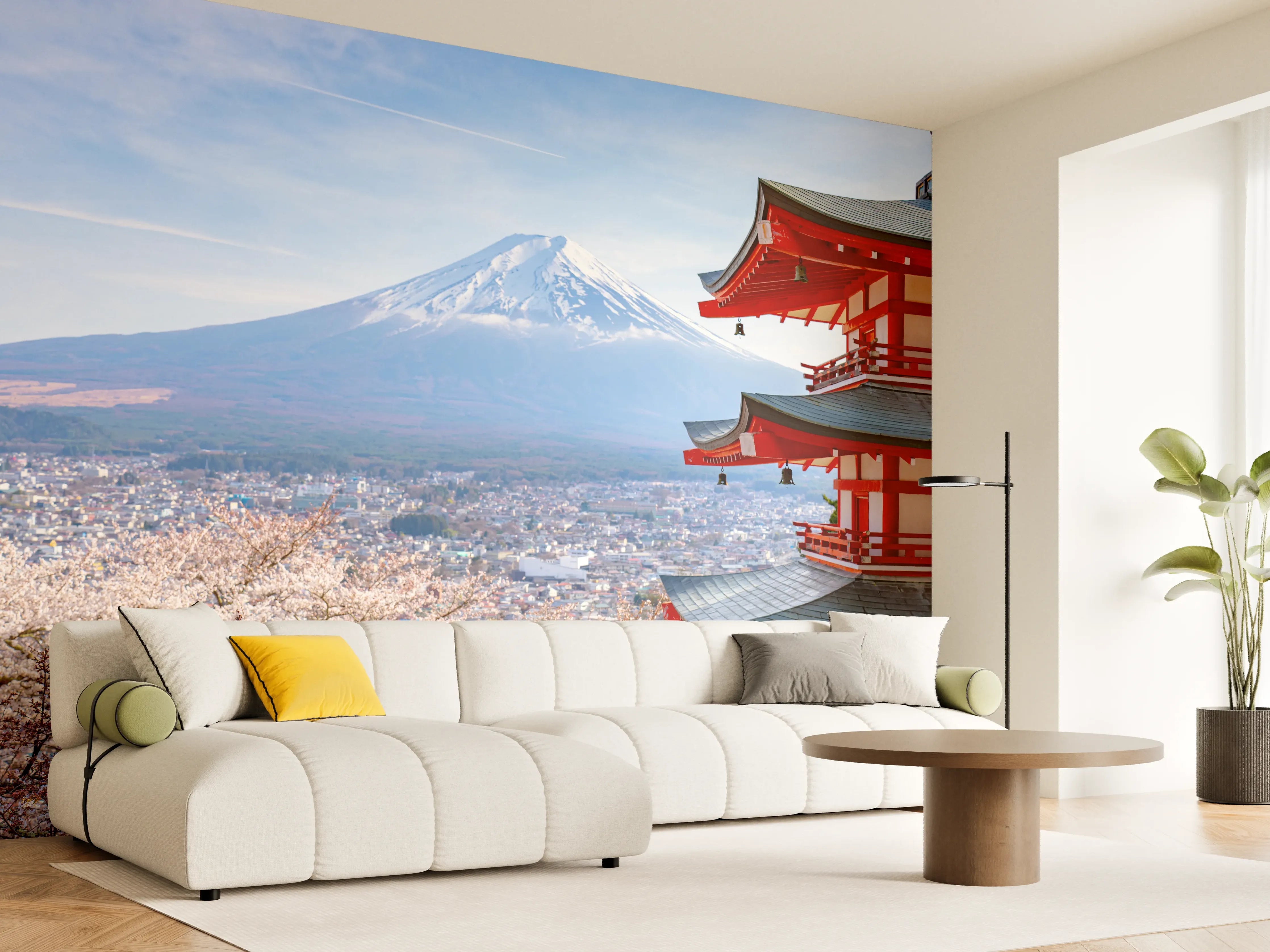 Wandverkleidung Wohnzimmer - Traditionelle japanische Szenerie mit Mount Fuji