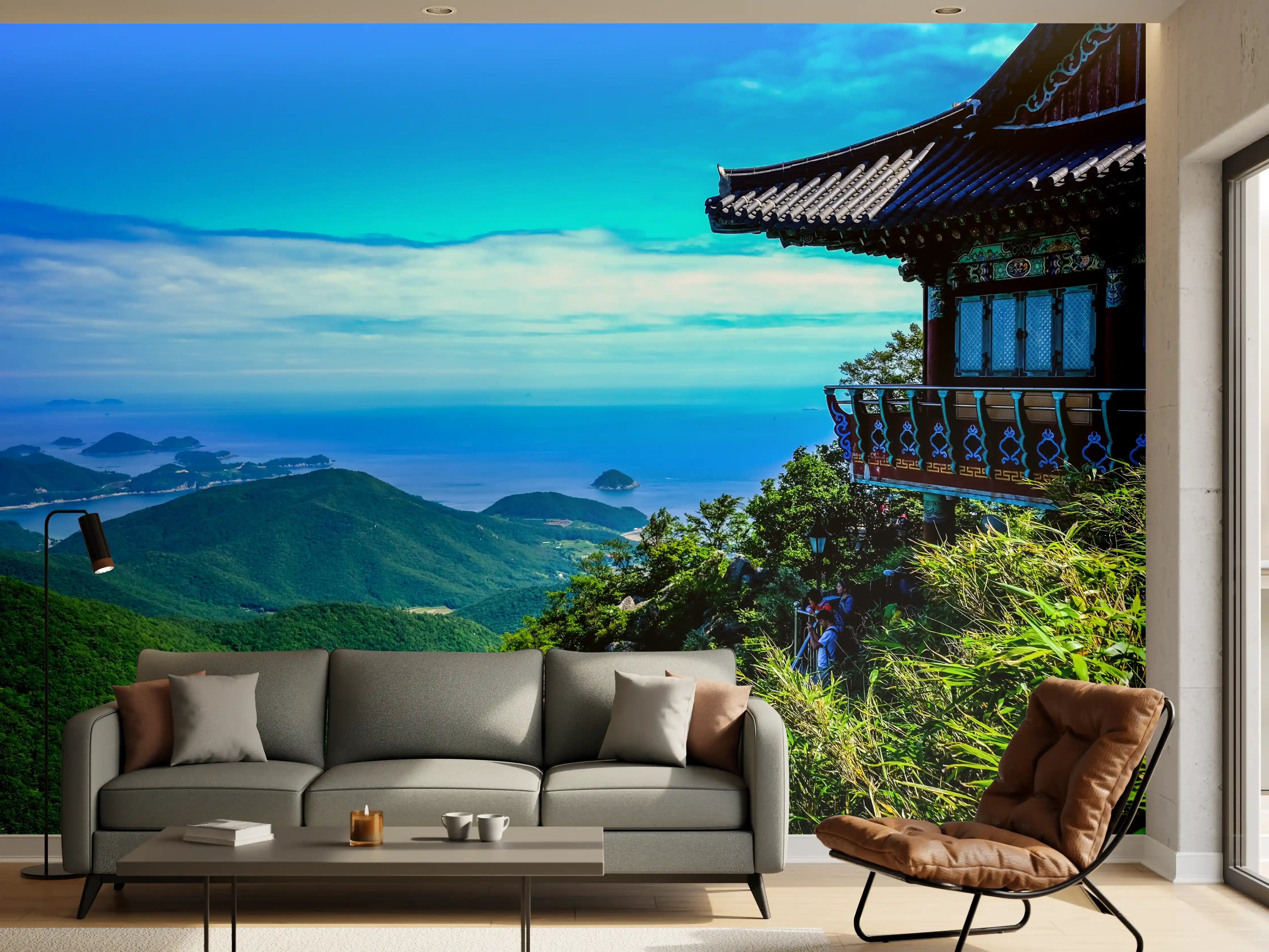 Wandverkleidung Wohnzimmer - Traditionelle koreanische Tempel inmitten der Natur