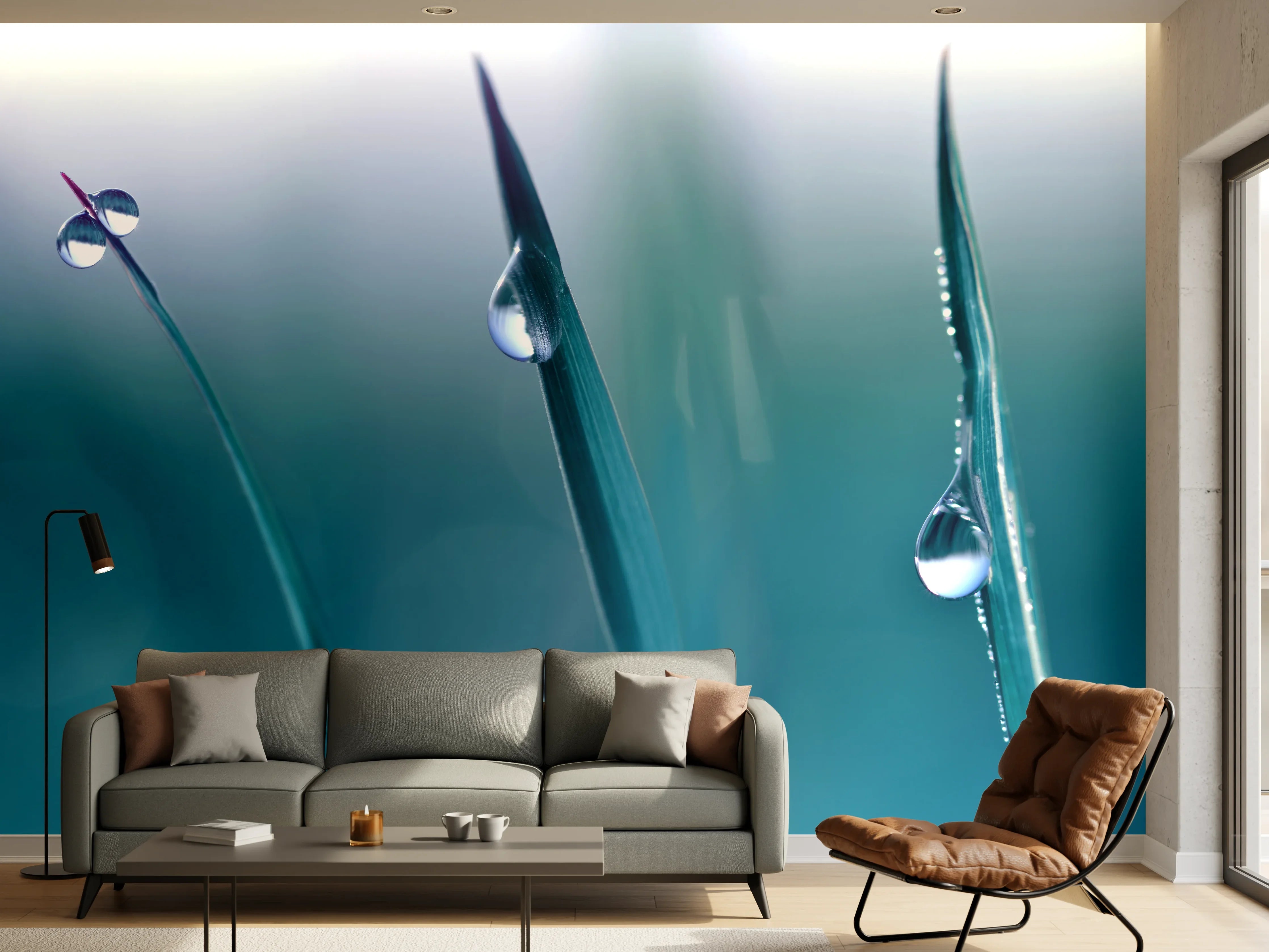 Wandverkleidung Wohnzimmer - Transparente Tautropfen