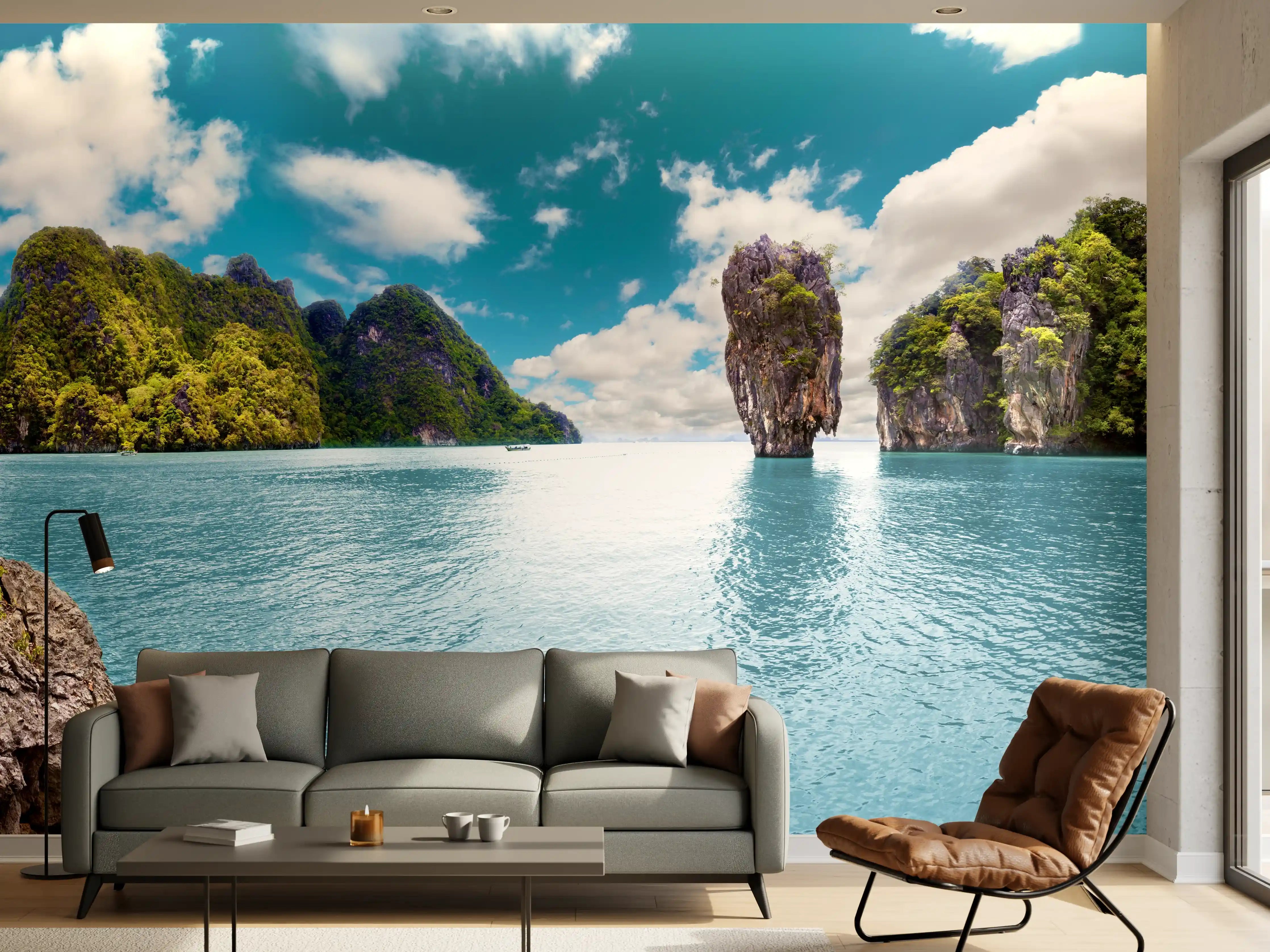 Wandverkleidung Wohnzimmer - Traumhafte Inselkulisse in Thailand