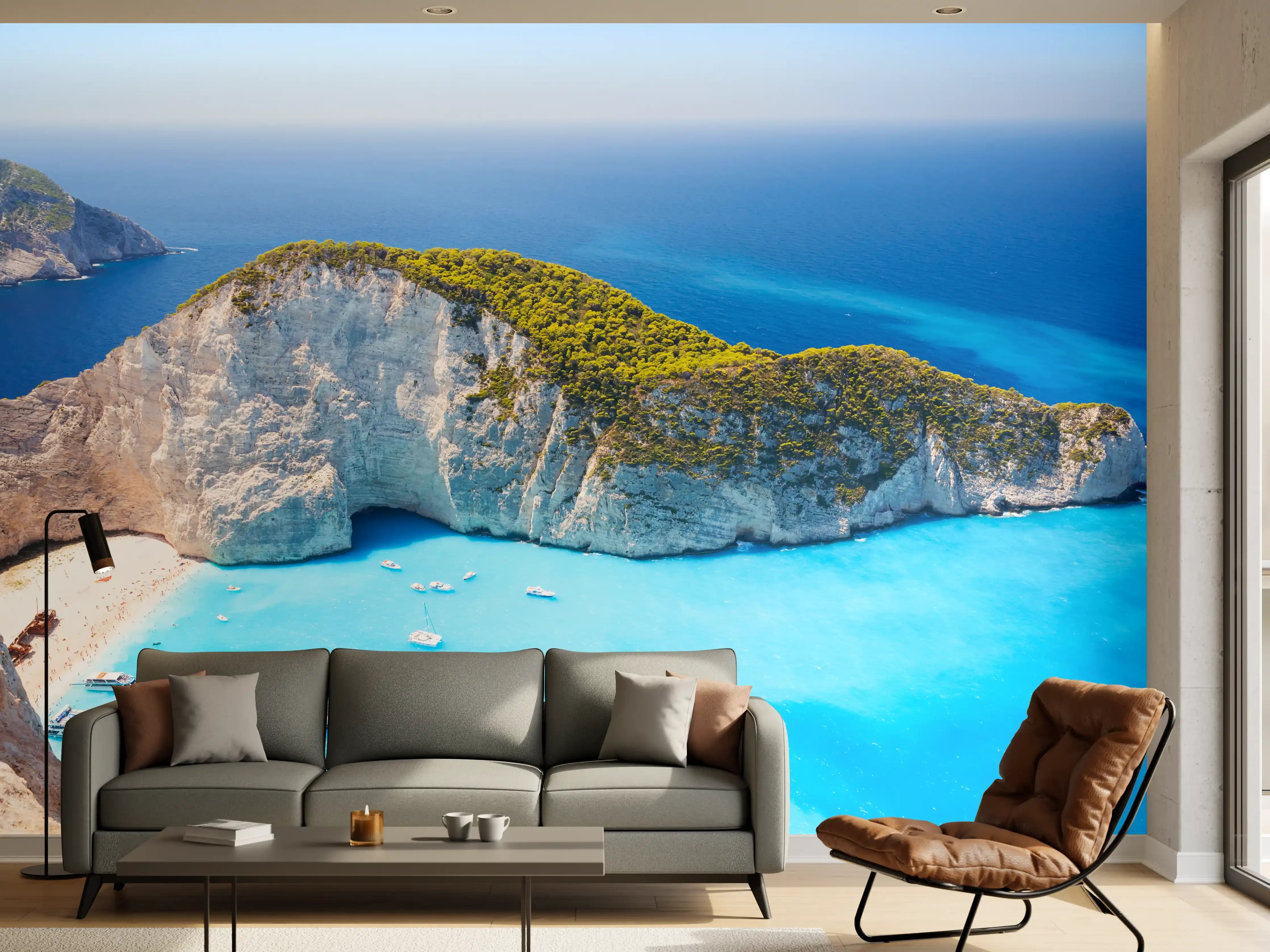 Wandverkleidung Wohnzimmer - Traumhafte Küstenlandschaft mit türkisfarbenem Wasser