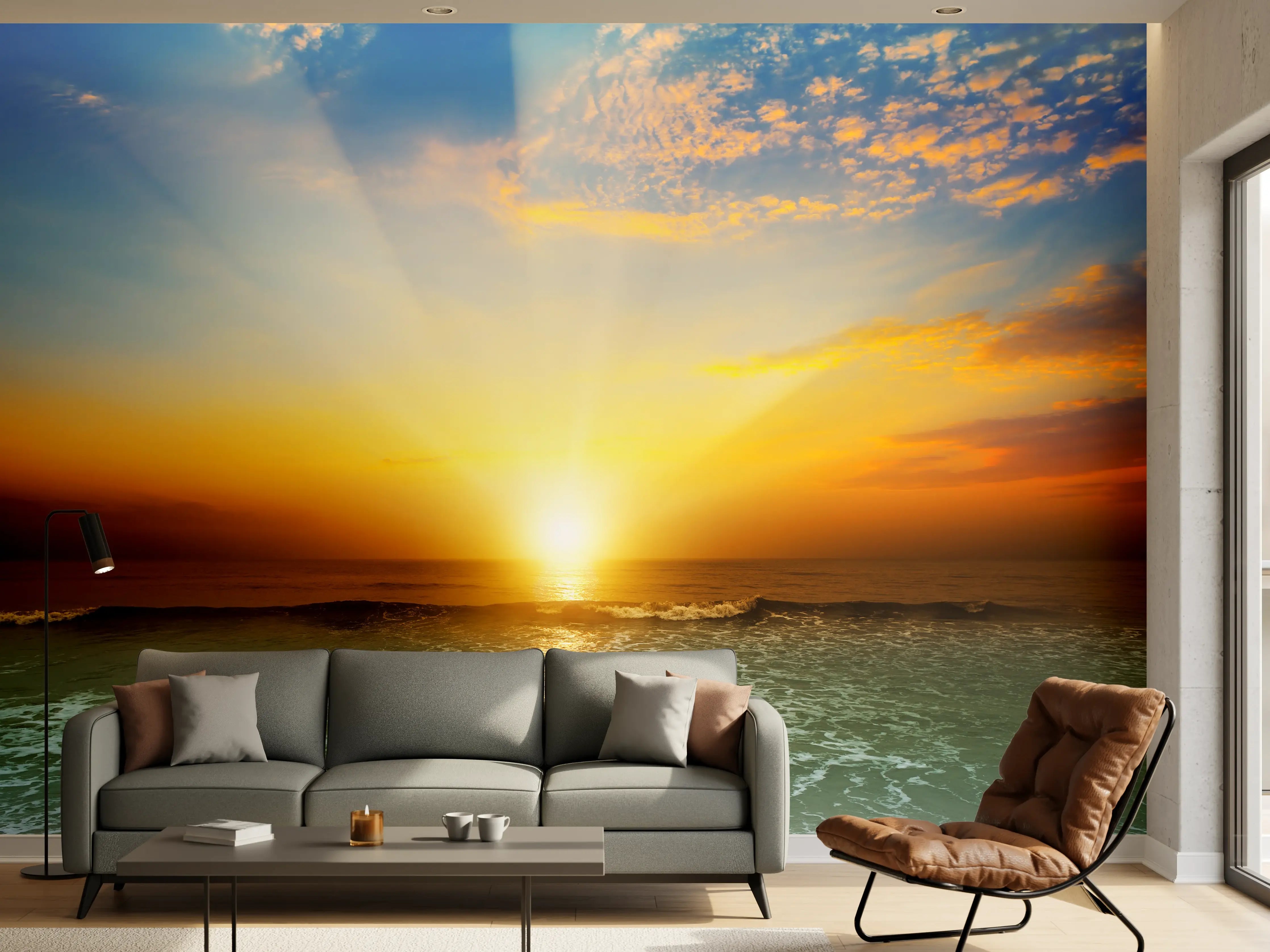 Wandverkleidung Wohnzimmer - Traumhafte Sonnenuntergangs-Szene am Meer