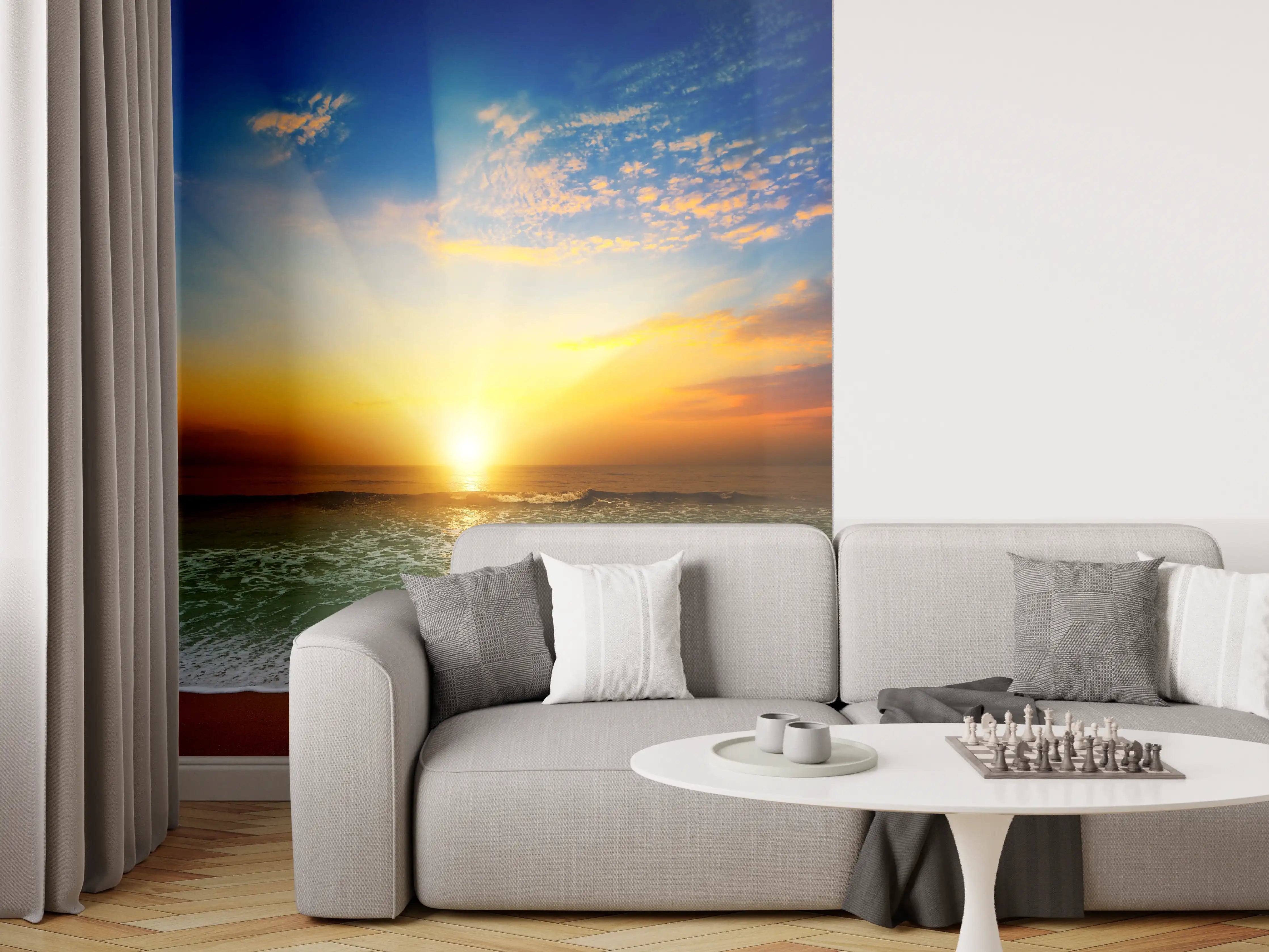 Wandverkleidung Wohnzimmer - Traumhafte Sonnenuntergangs-Szene am Meer