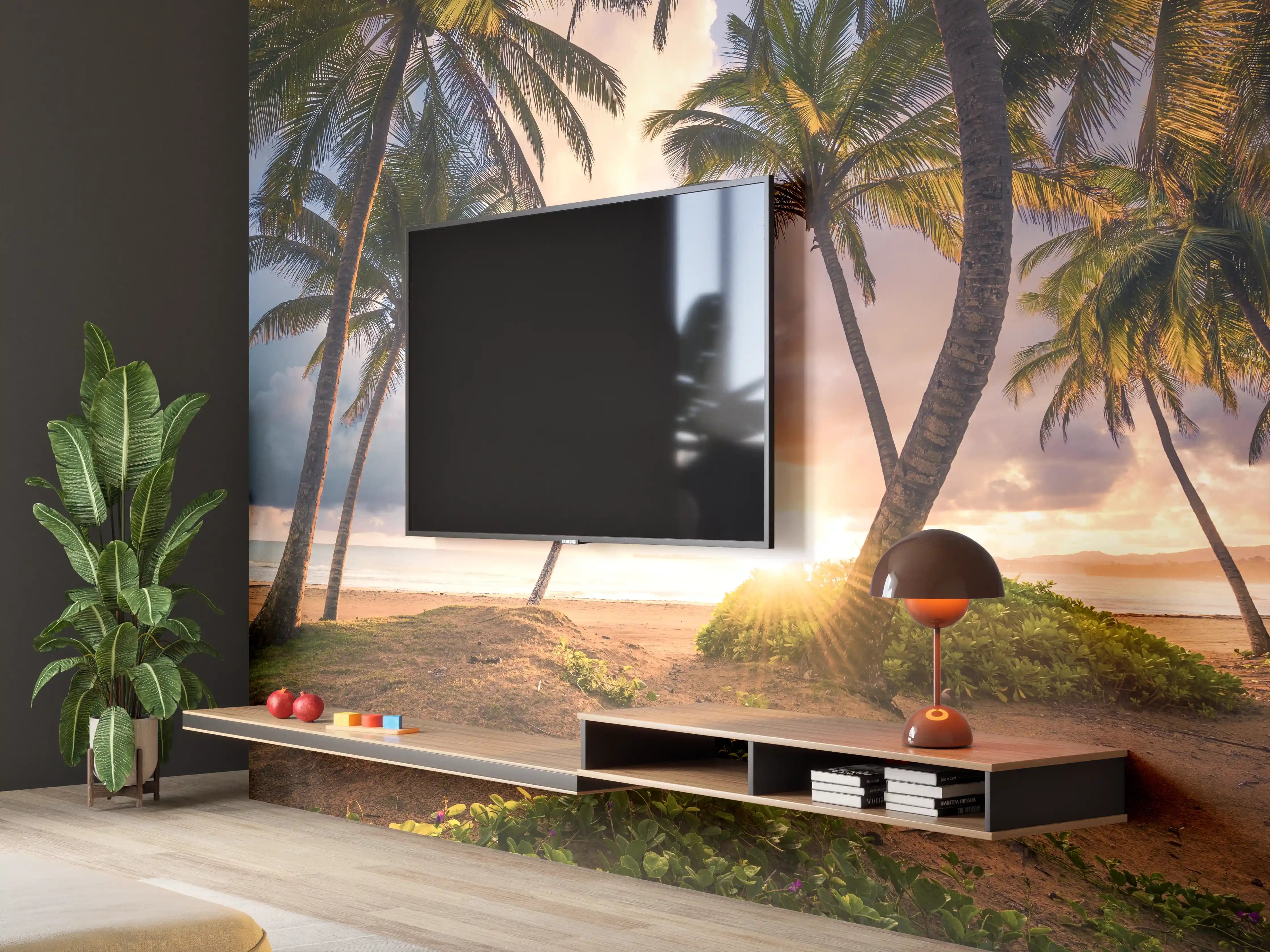 Wandverkleidung Wohnzimmer - Traumhafte Sonnenuntergangsstimmung am Strand