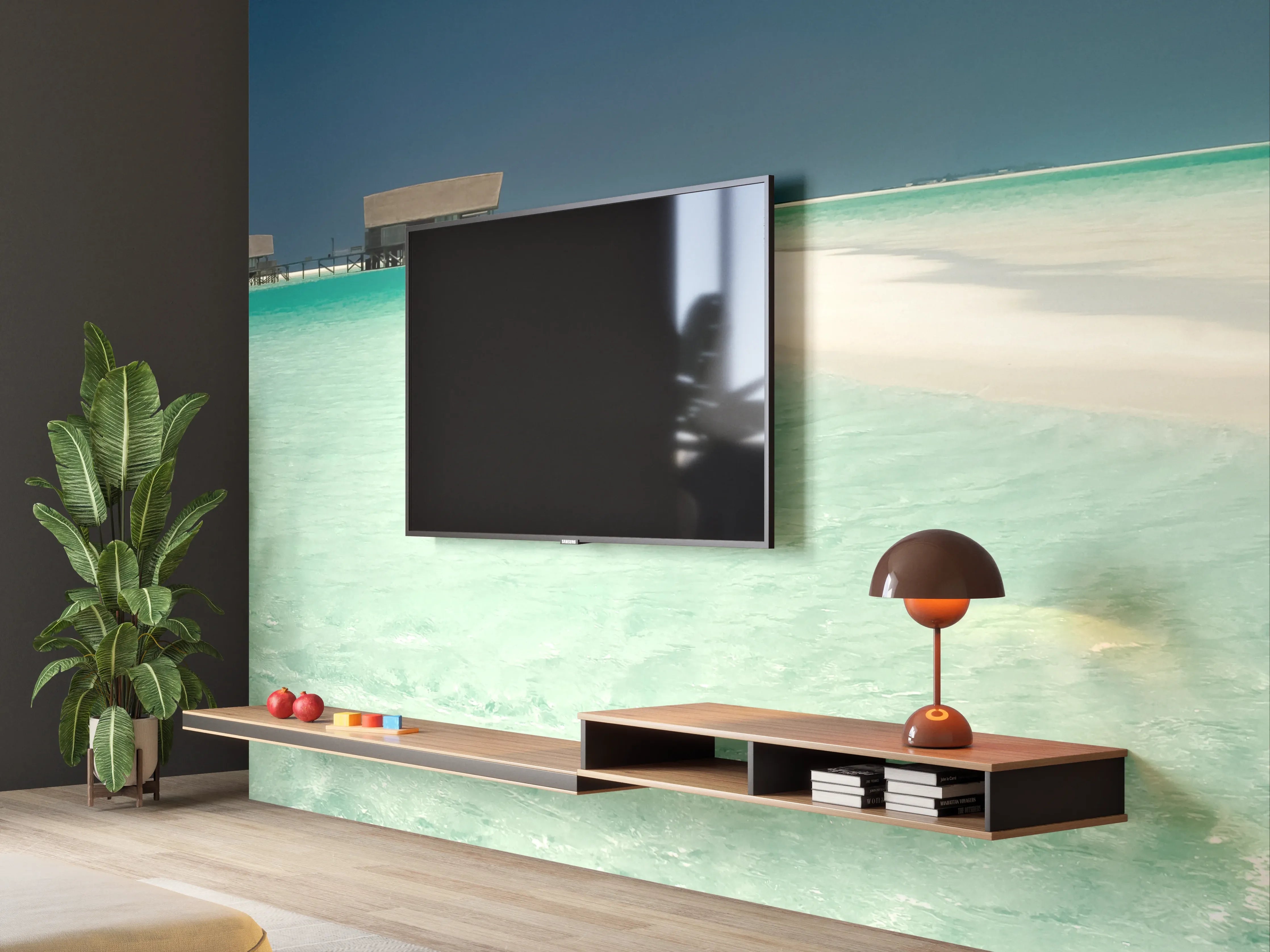 Wandverkleidung Wohnzimmer - Traumhafte Strandkulisse mit kristallklarem Wasser und Sand