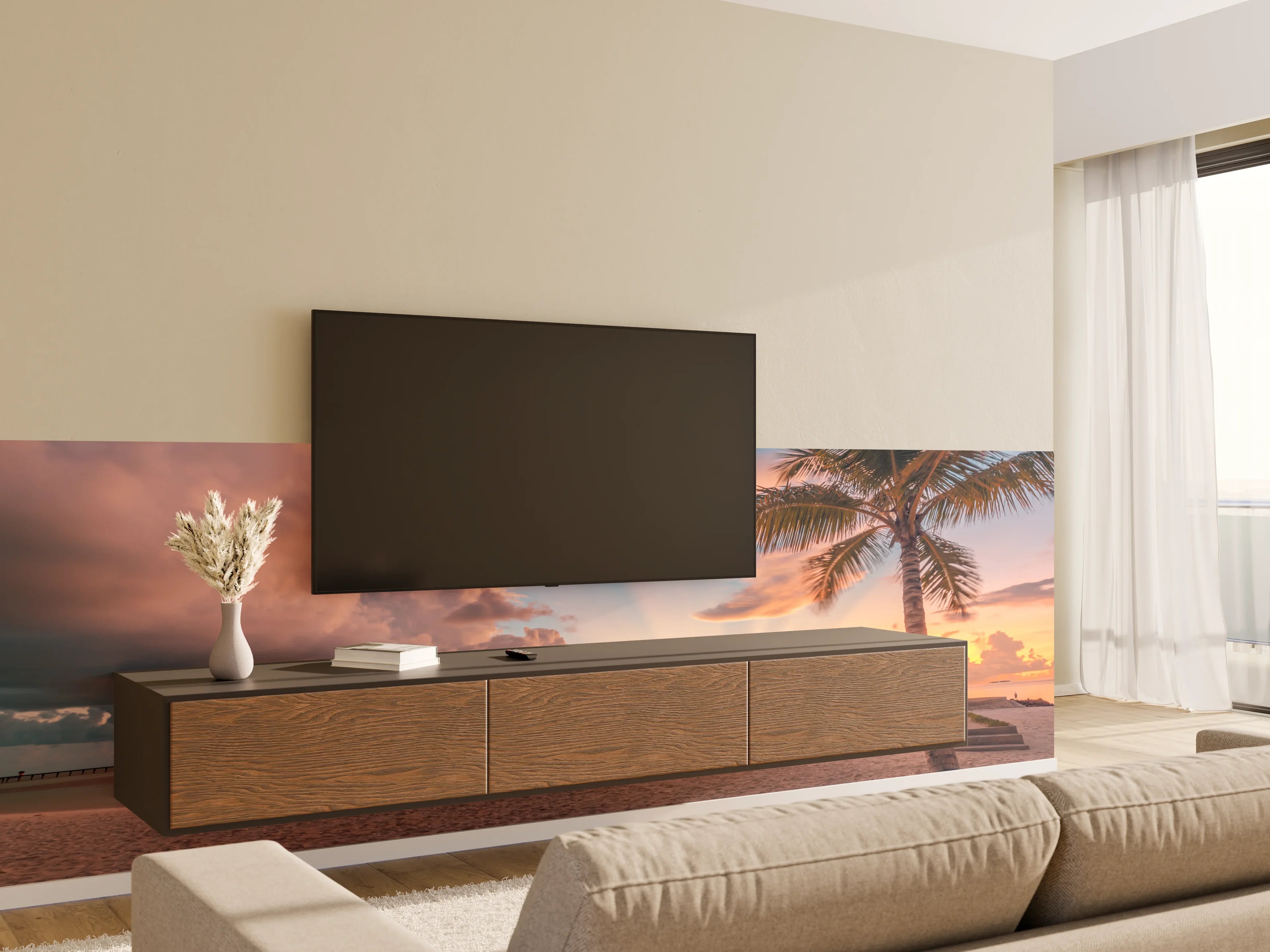 Wandverkleidung Wohnzimmer - Traumhafte Strandlandschaft bei Sonnenuntergang