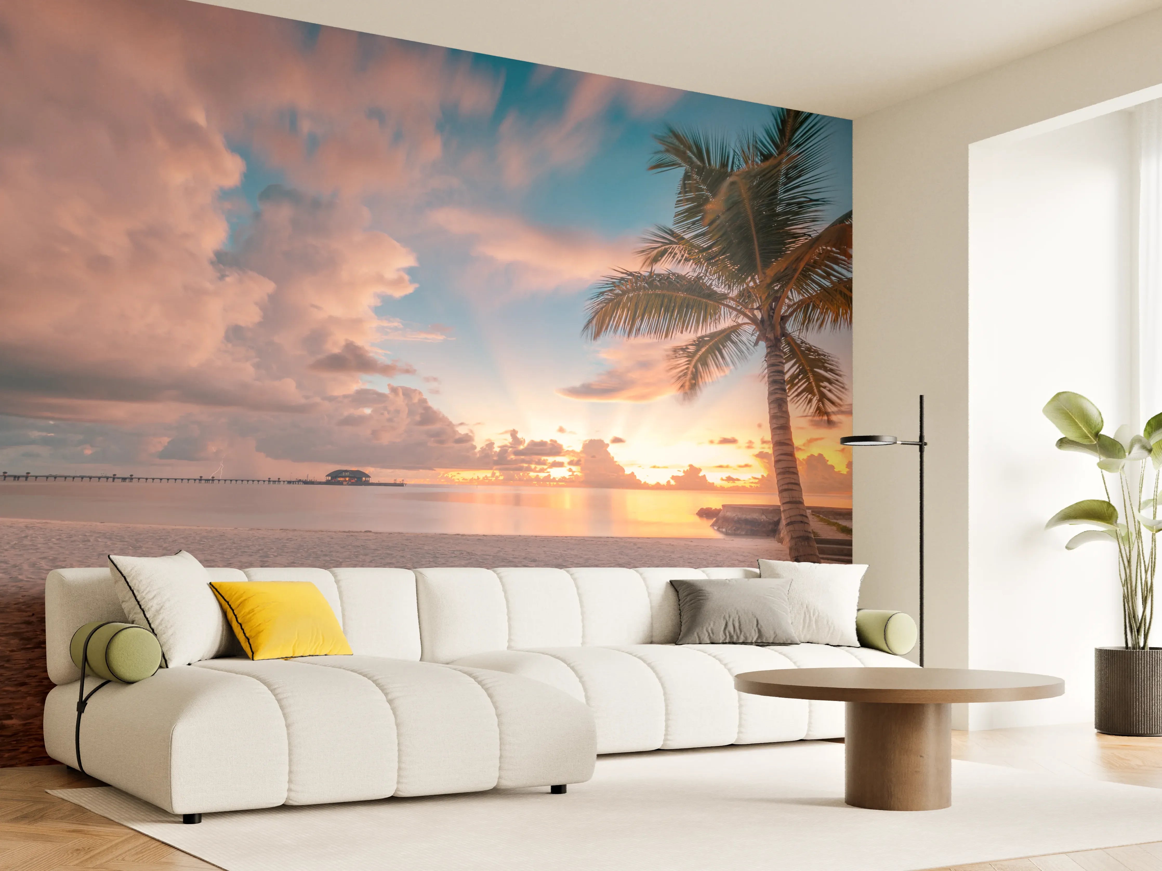 Wandverkleidung Wohnzimmer - Traumhafte Strandlandschaft bei Sonnenuntergang