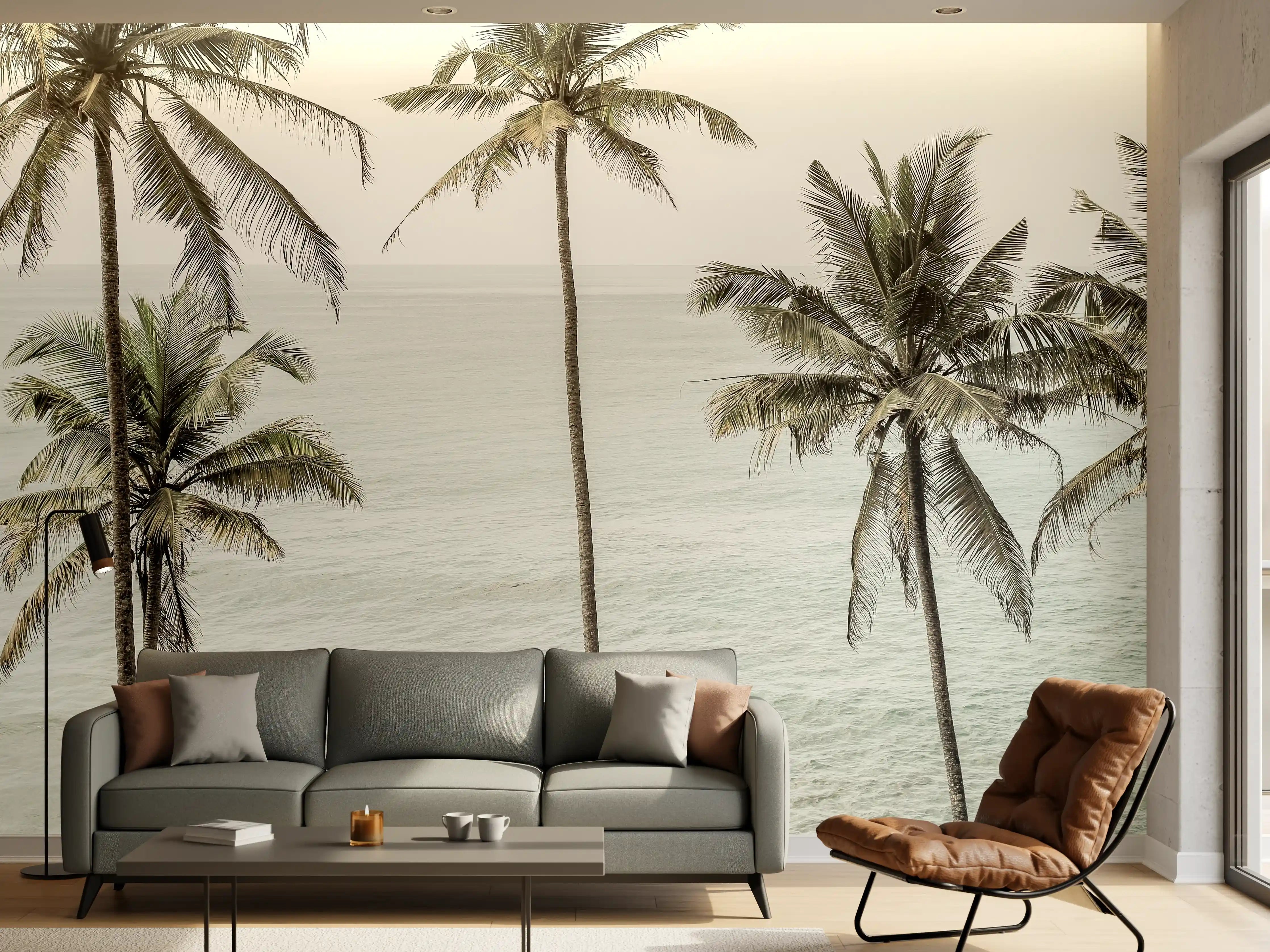 Wandverkleidung Wohnzimmer - Traumhafte Strandlandschaft mit Palmen