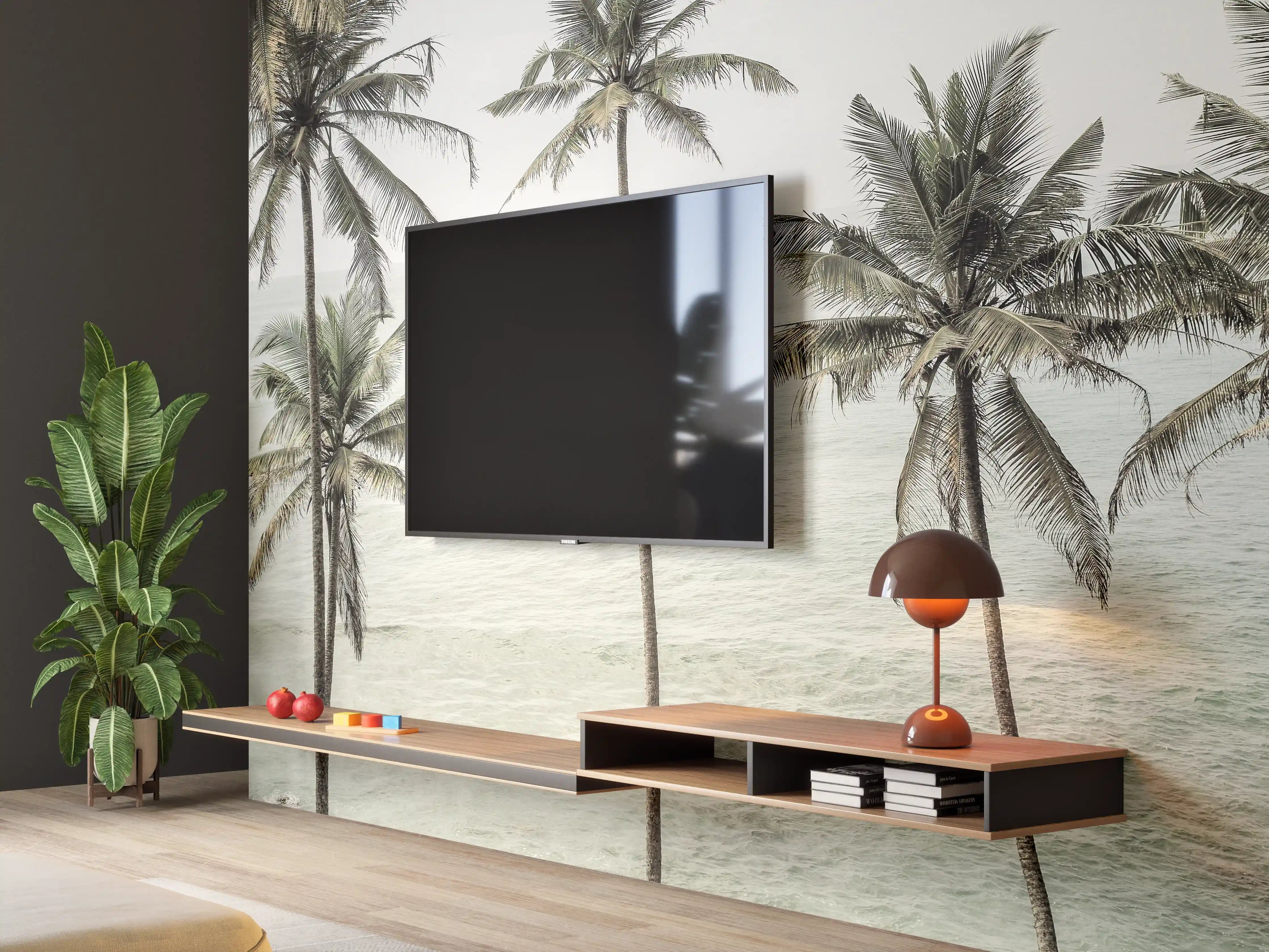 Wandverkleidung Wohnzimmer - Traumhafte Strandlandschaft mit Palmen