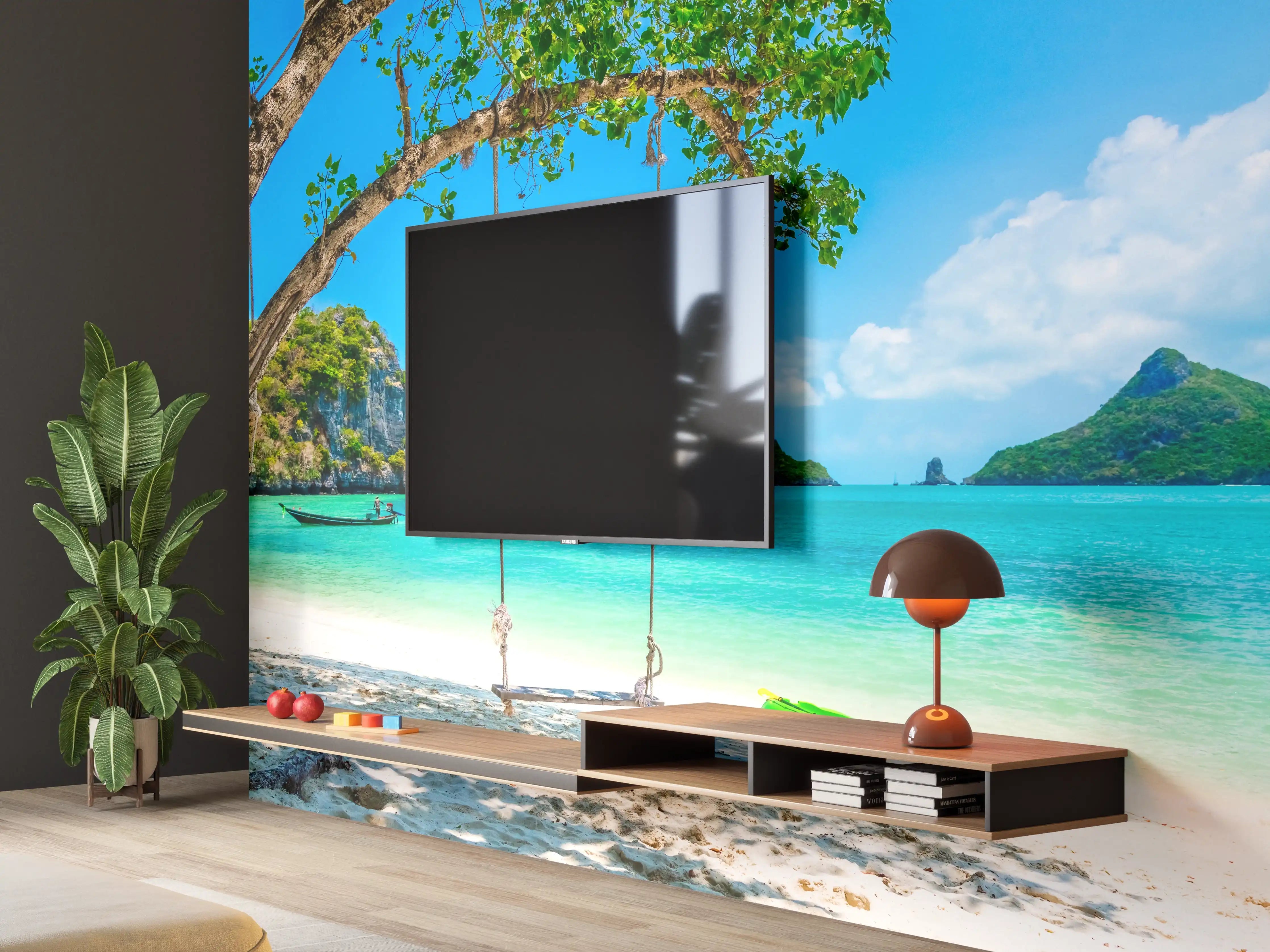 Wandverkleidung Wohnzimmer - Traumhafte Strandlandschaft mit Rutschbahn
