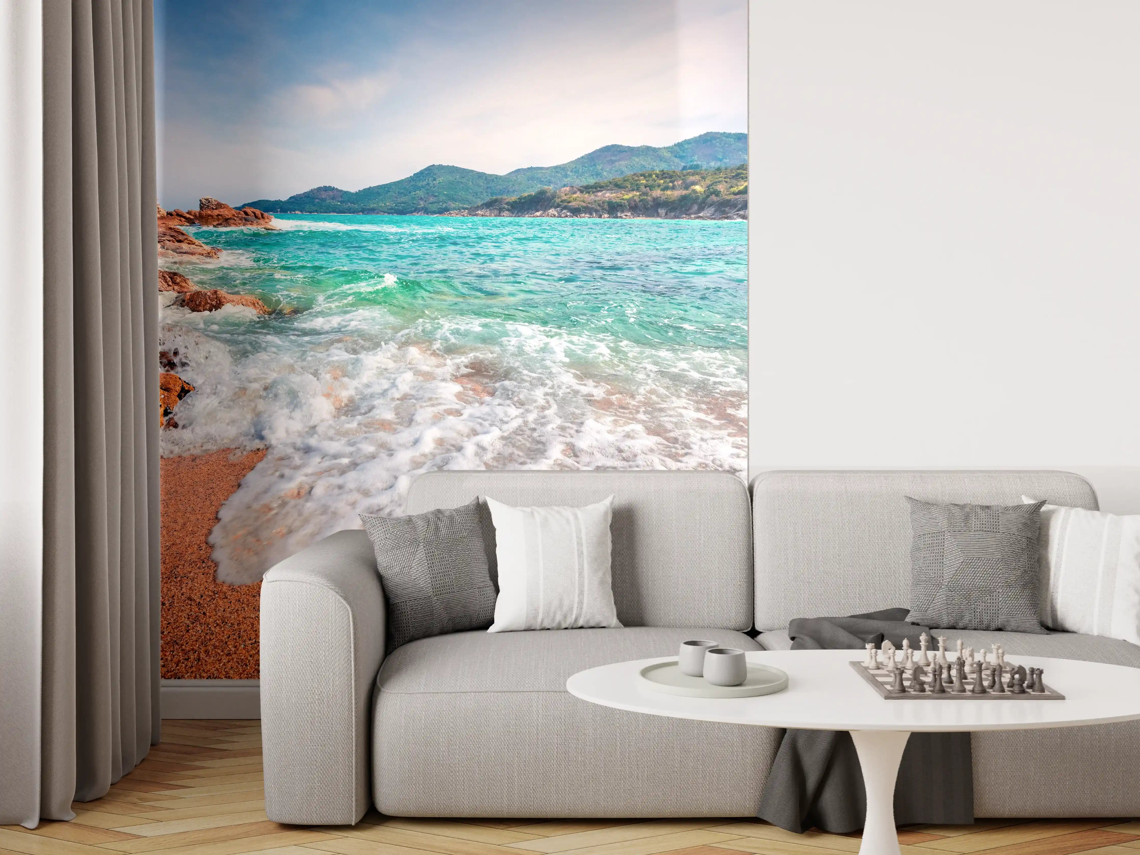 Wandverkleidung Wohnzimmer - Traumhafte Strandlandschaft mit klarem Wasser