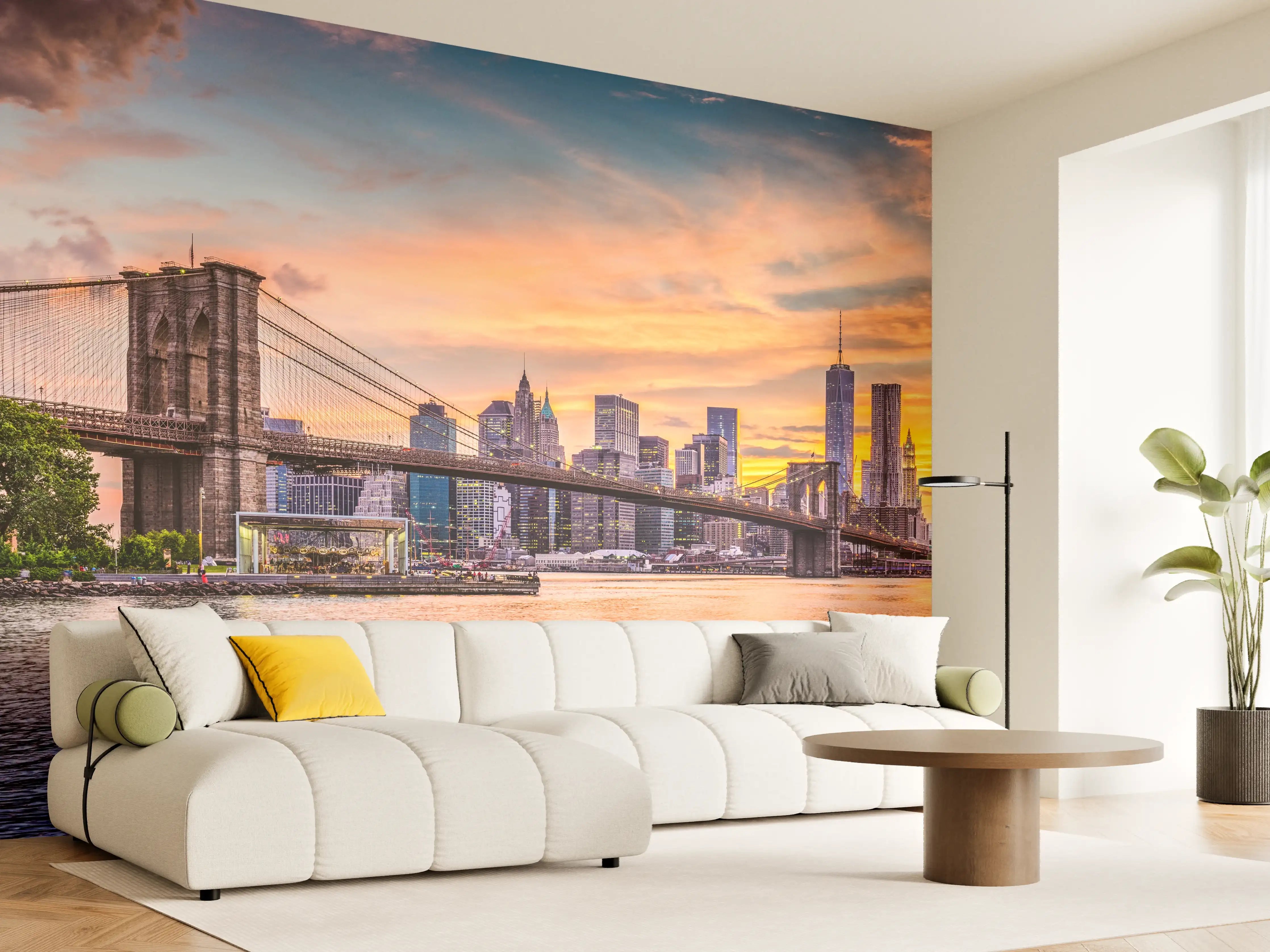 Wandverkleidung Wohnzimmer - Traumhafter Blick auf New York bei Sonnenuntergang