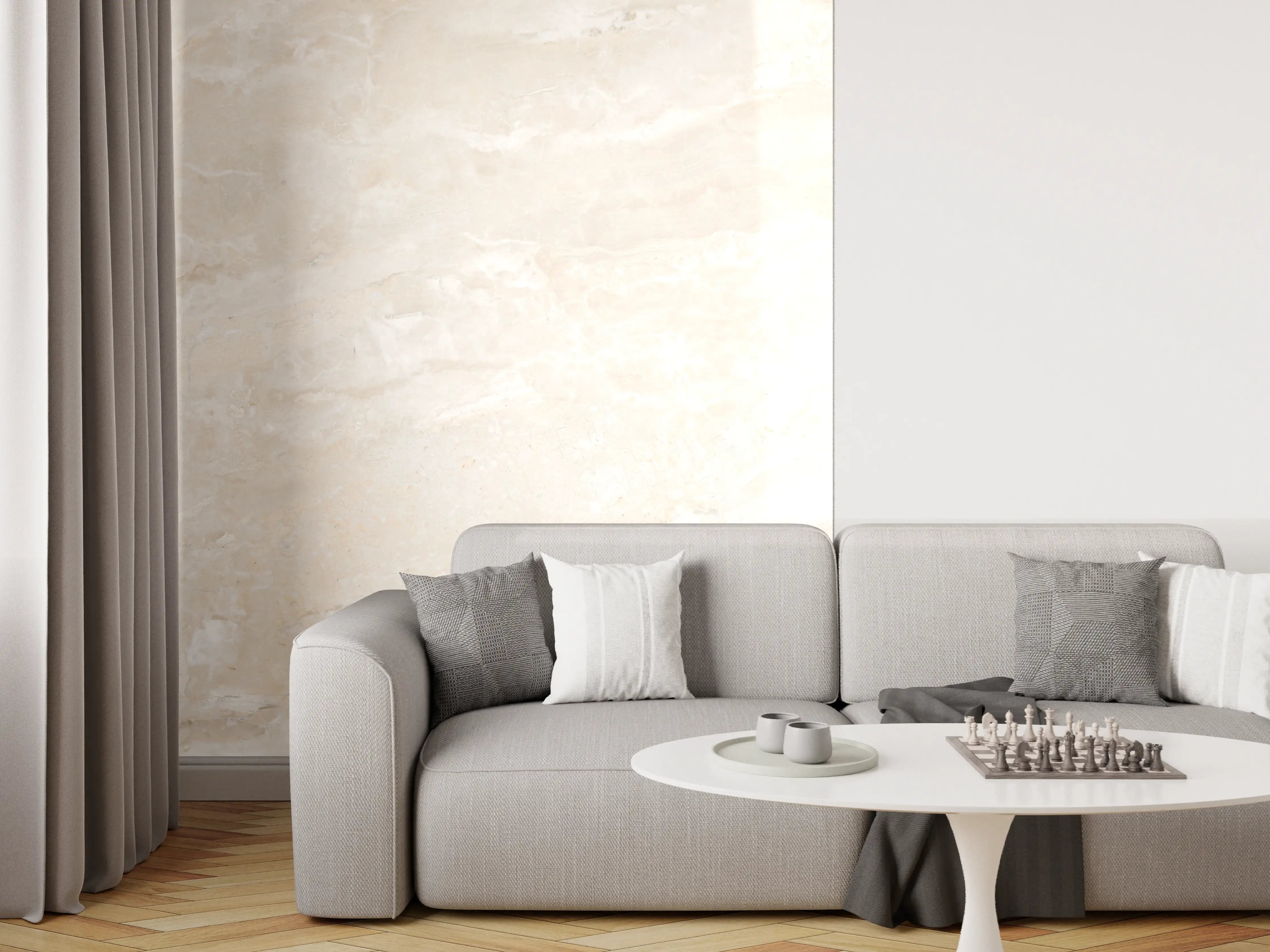 Wandverkleidung Wohnzimmer - Travertin italienischer Marmor
