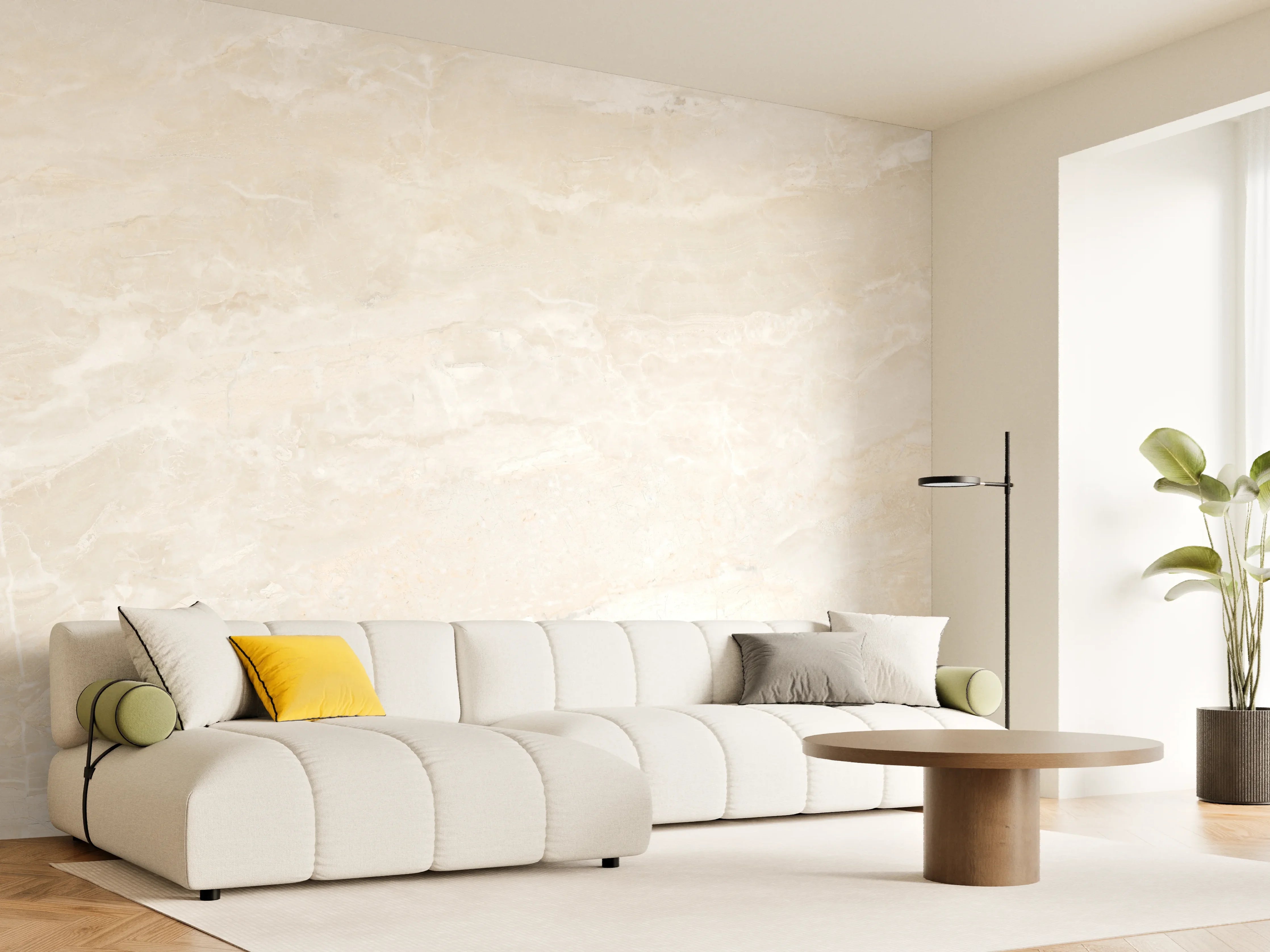 Wandverkleidung Wohnzimmer - Travertin italienischer Marmor