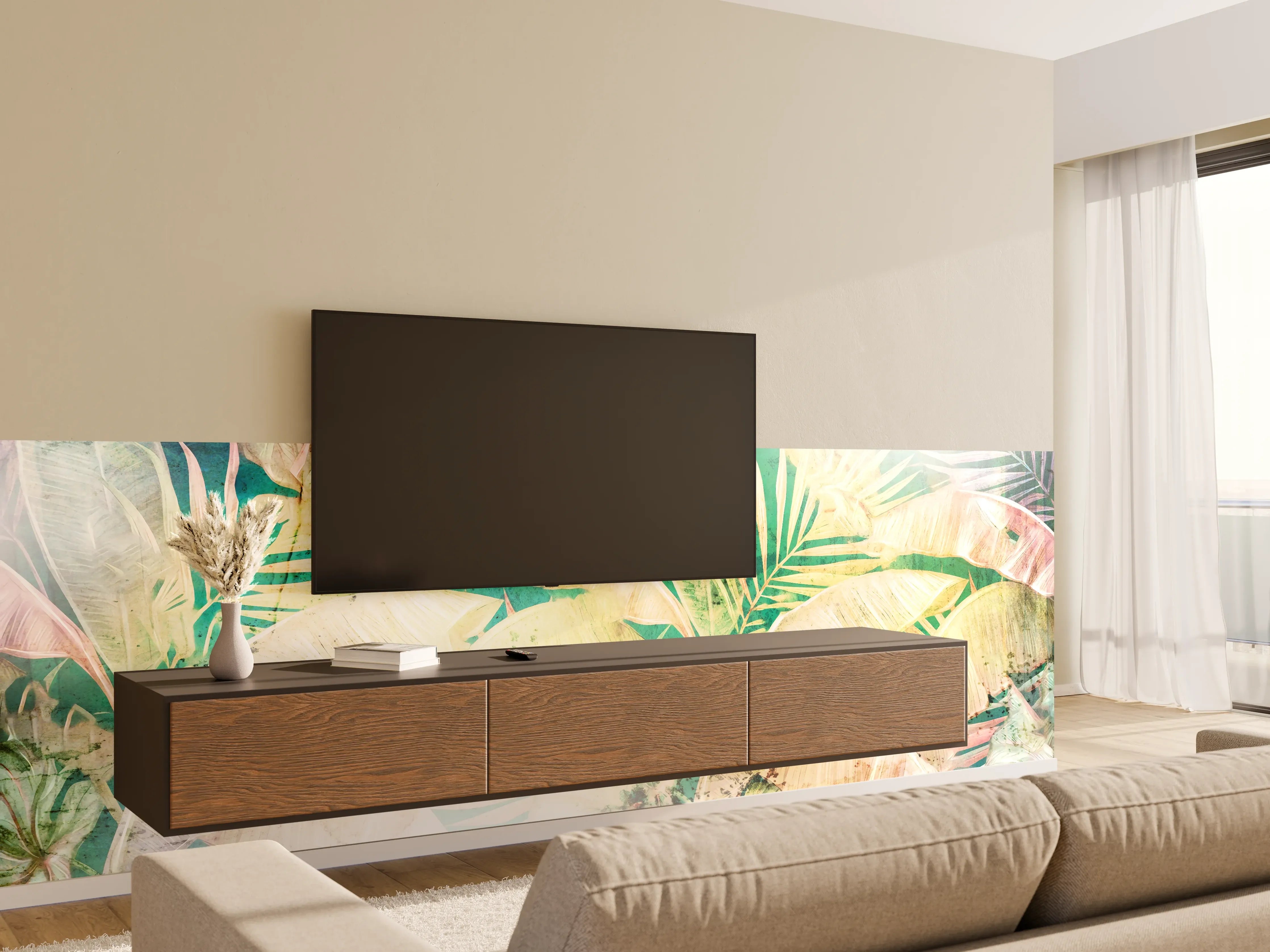 Wandverkleidung Wohnzimmer - Tropische Blätter - Frische Naturoptik