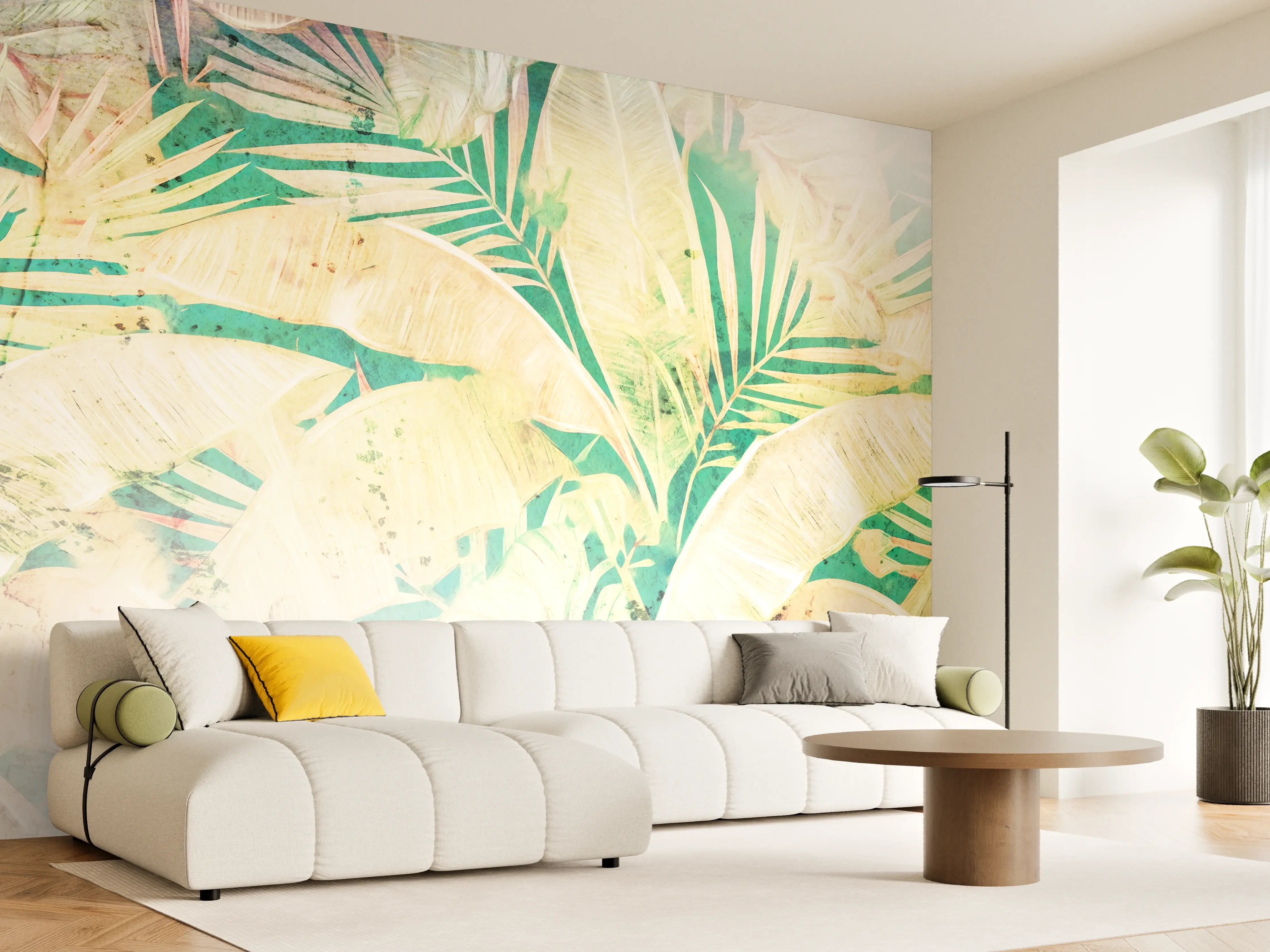 Wandverkleidung Wohnzimmer - Tropische Blätter - Frische Naturoptik