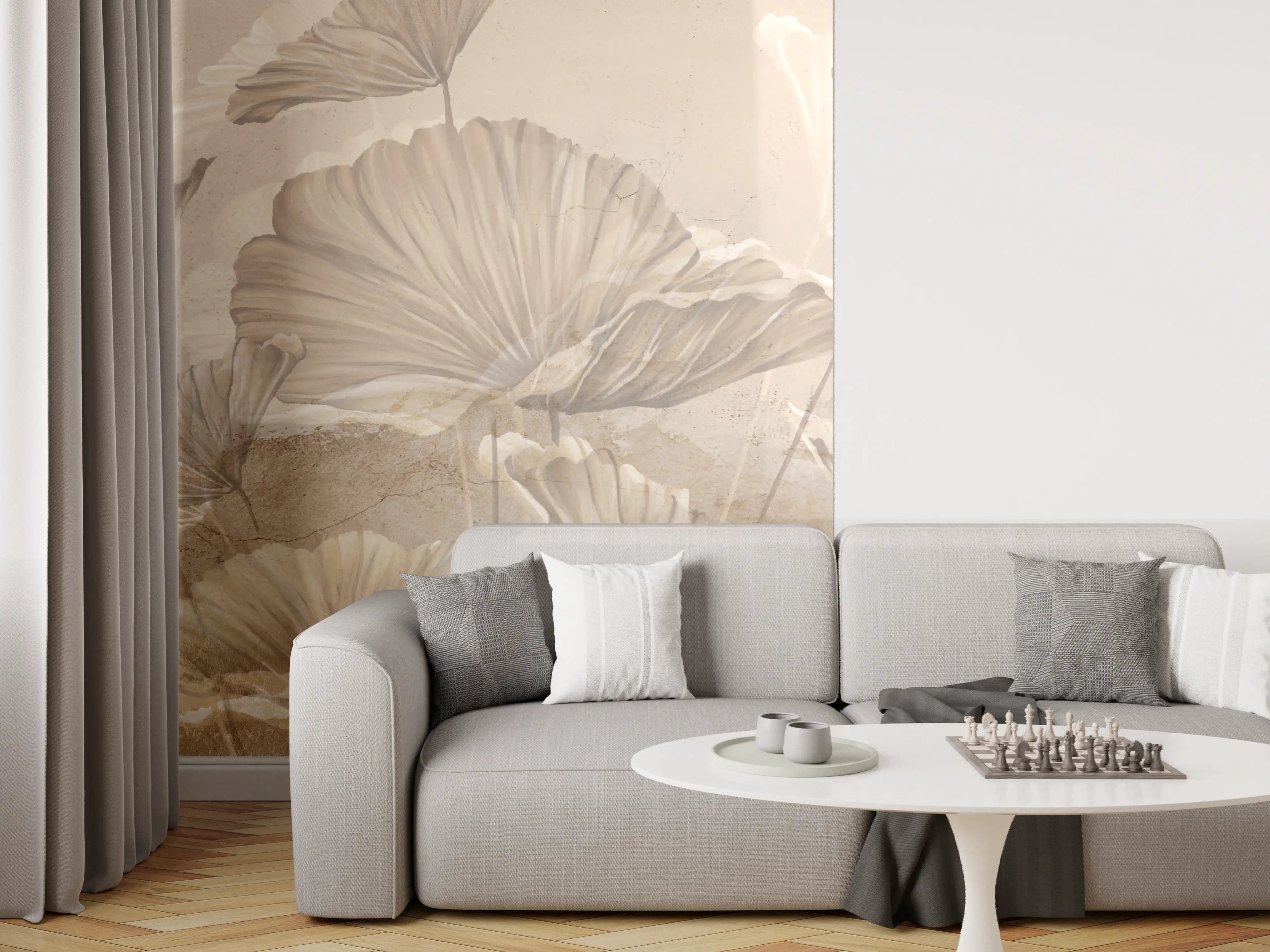 Wandverkleidung Wohnzimmer - Tropische Blätter - Zeichnung