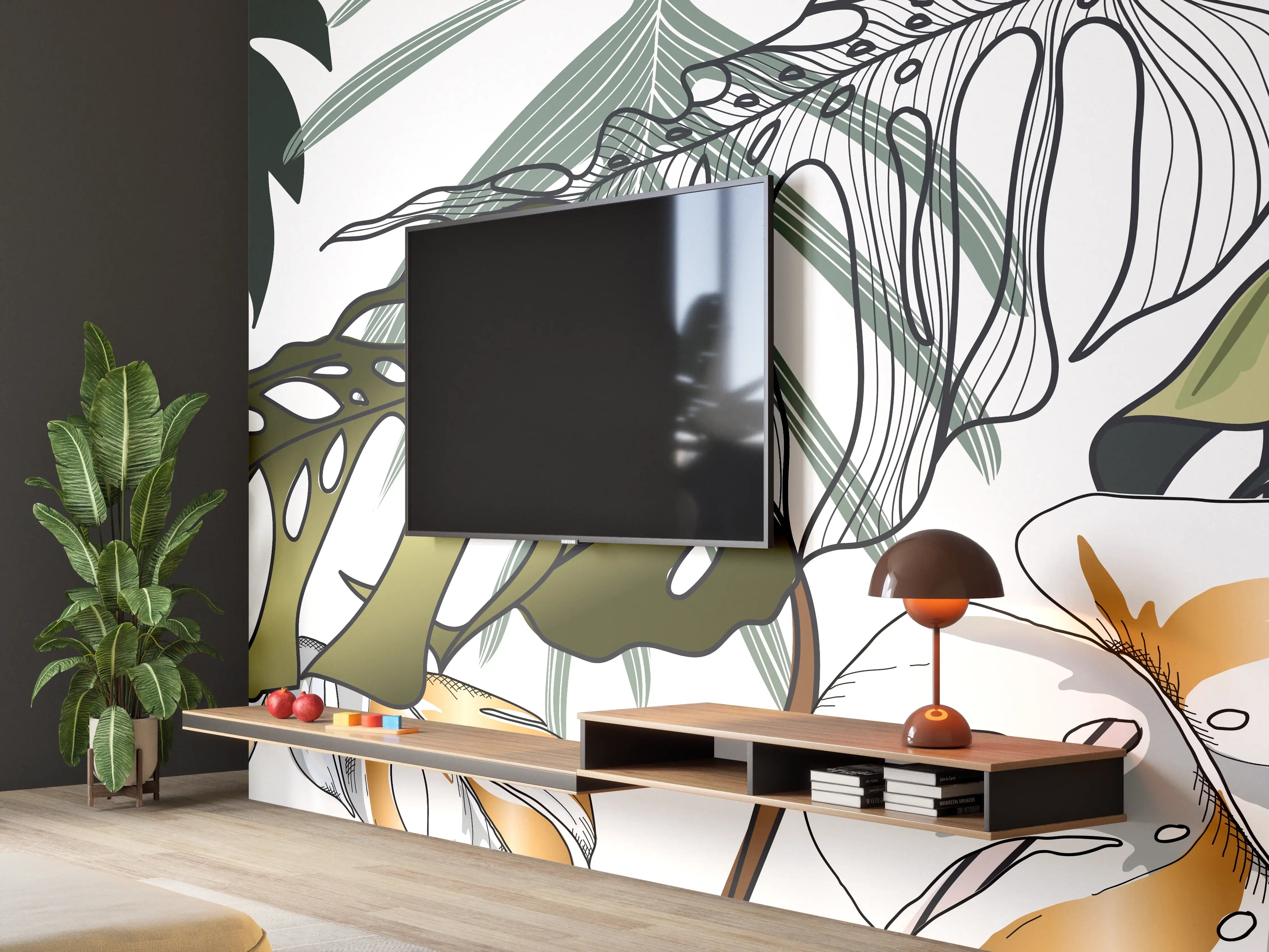 Wandverkleidung Wohnzimmer - Tropische Blätter