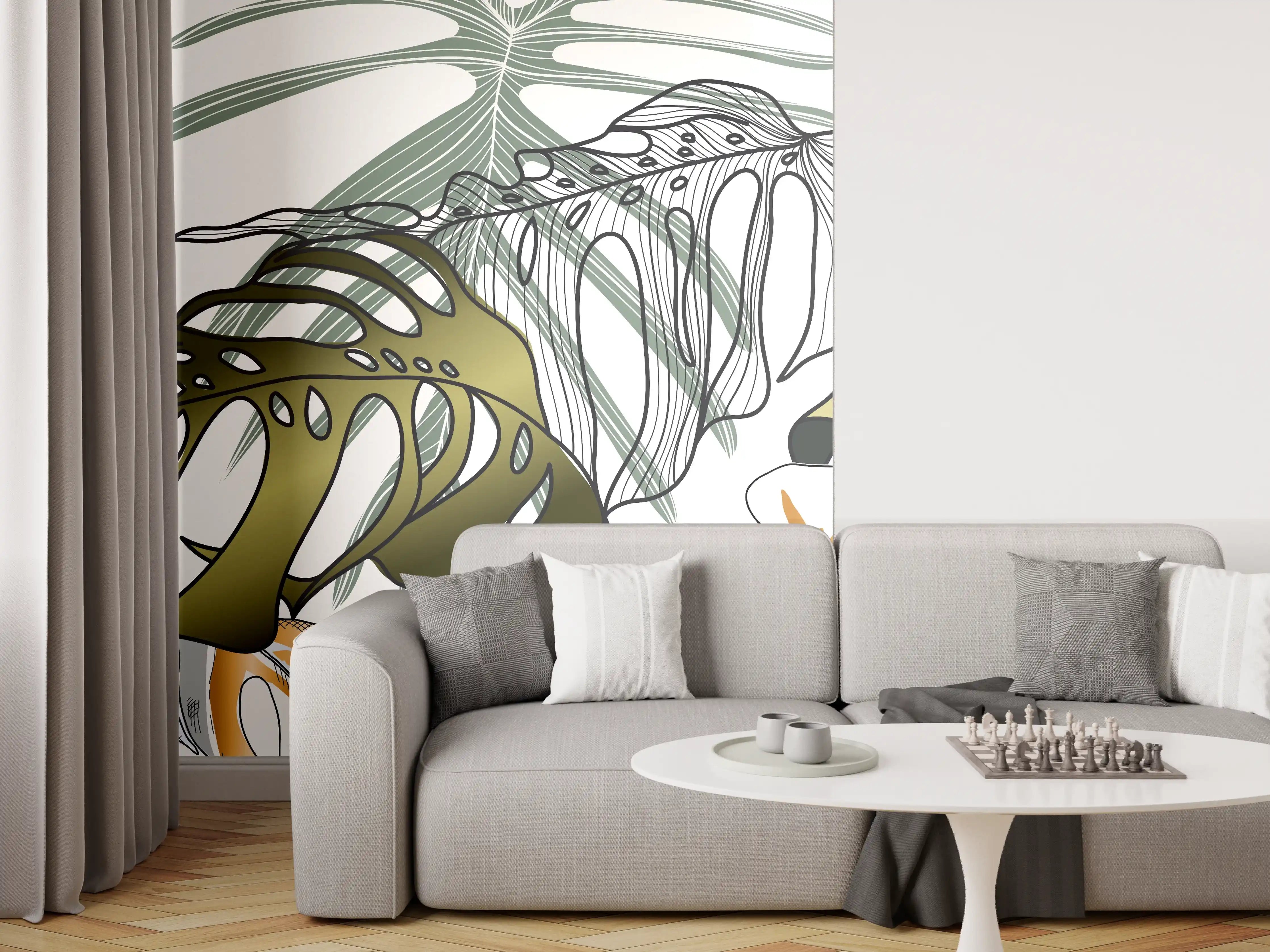 Wandverkleidung Wohnzimmer - Tropische Blätter