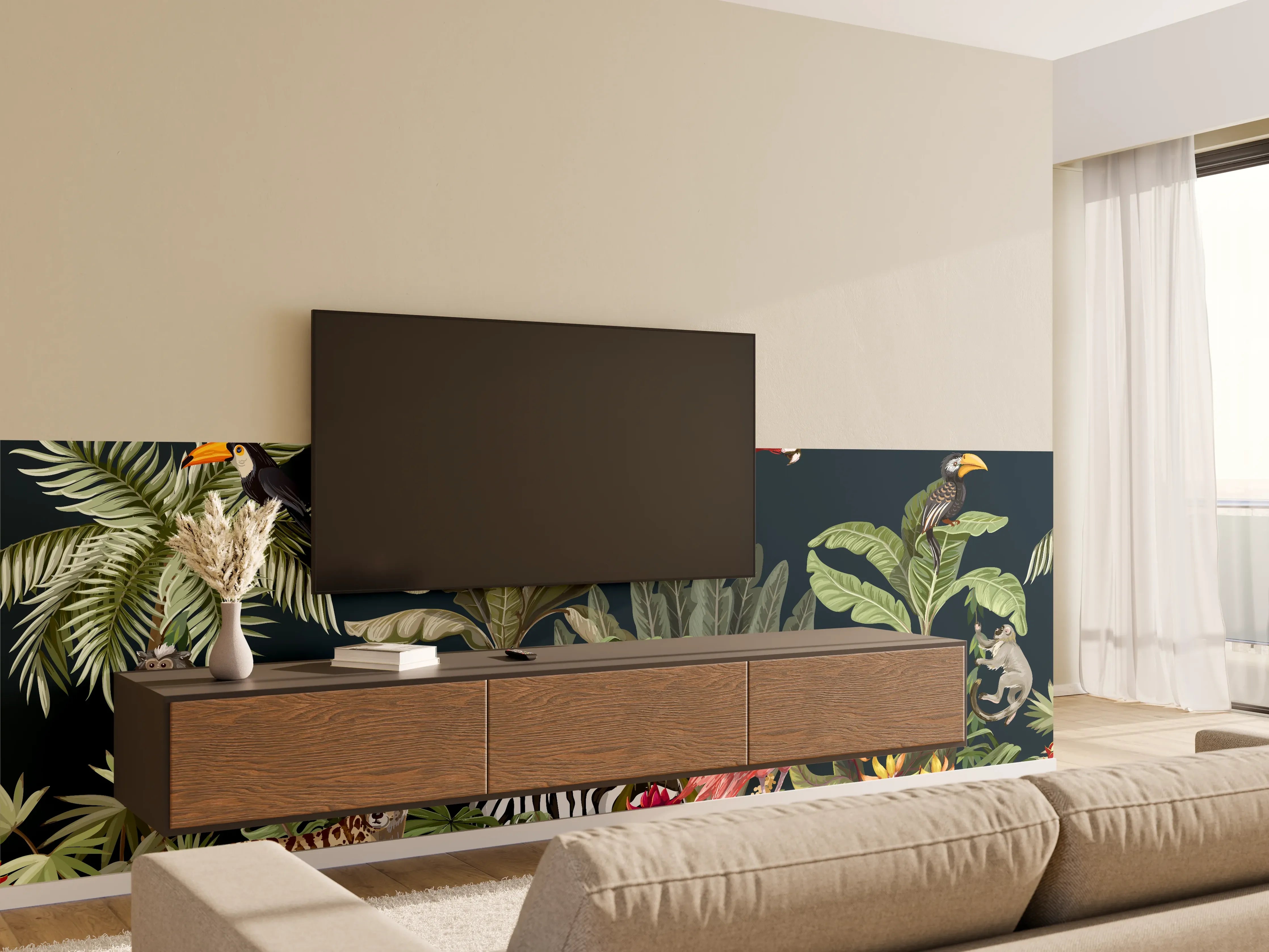 Wandverkleidung Wohnzimmer - Tropische Dschungel Tiermotive