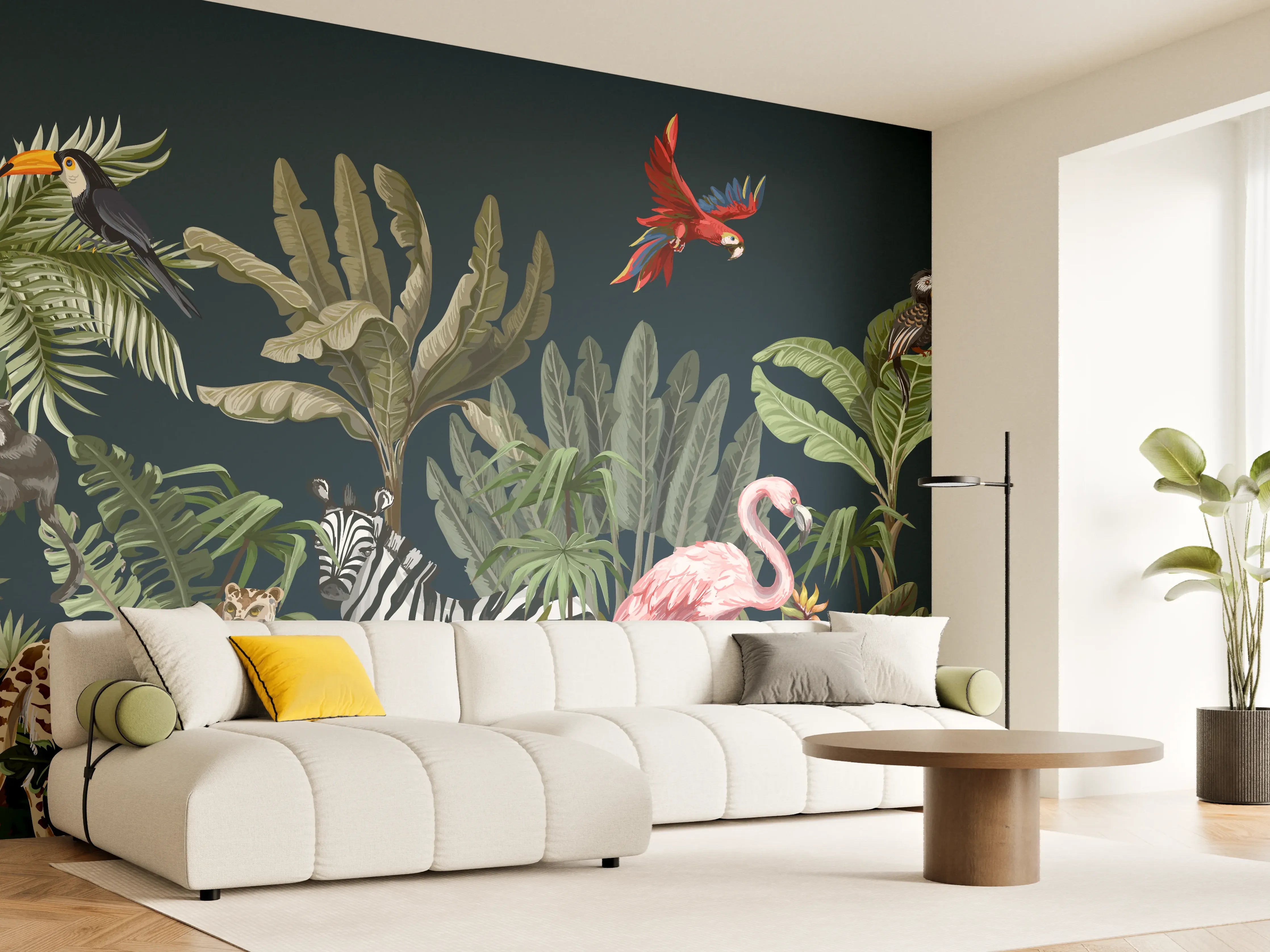 Wandverkleidung Wohnzimmer - Tropische Dschungel Tiermotive