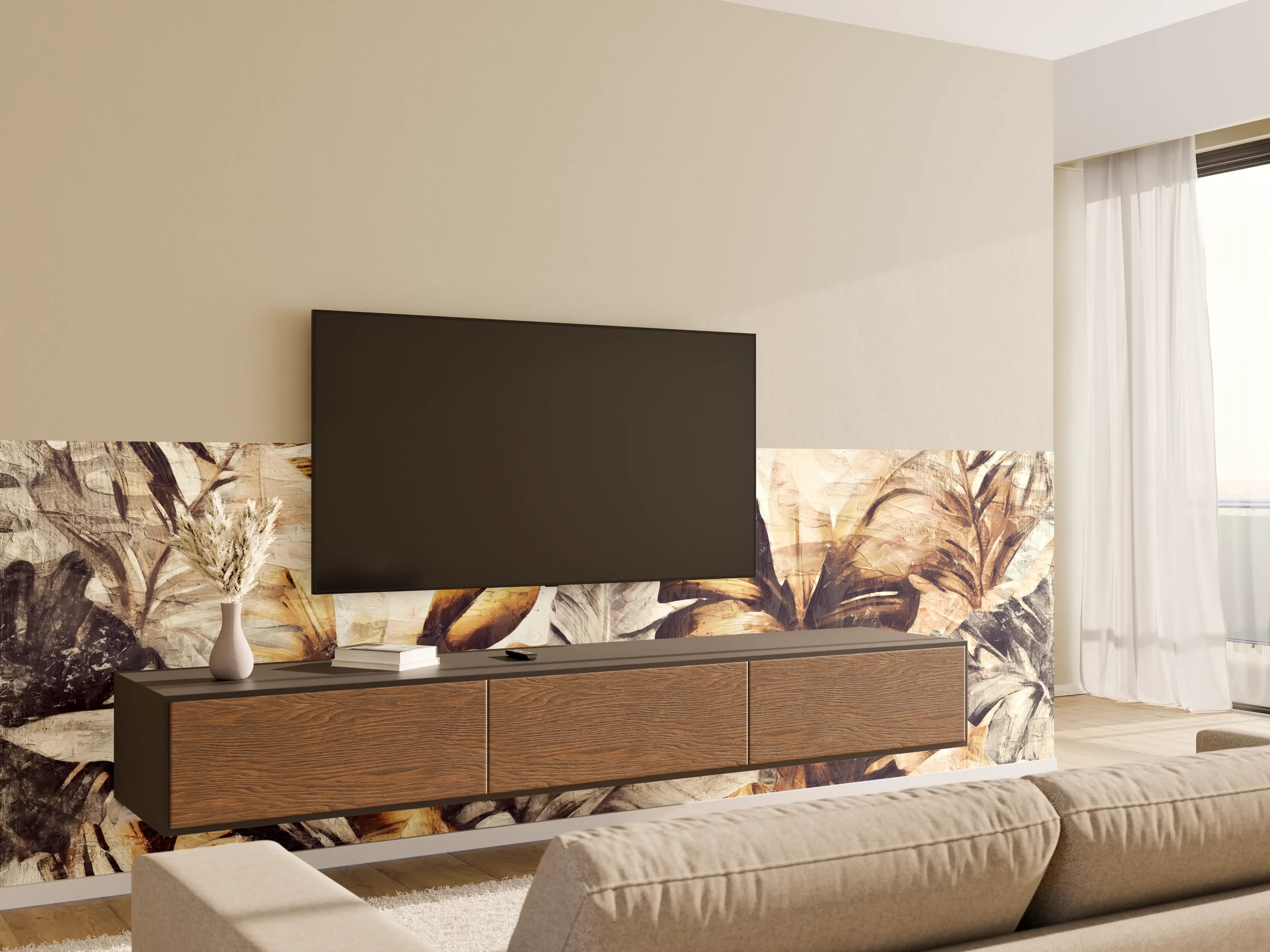 Wandverkleidung Wohnzimmer - Tropische Dschungelpanorama-Kunst