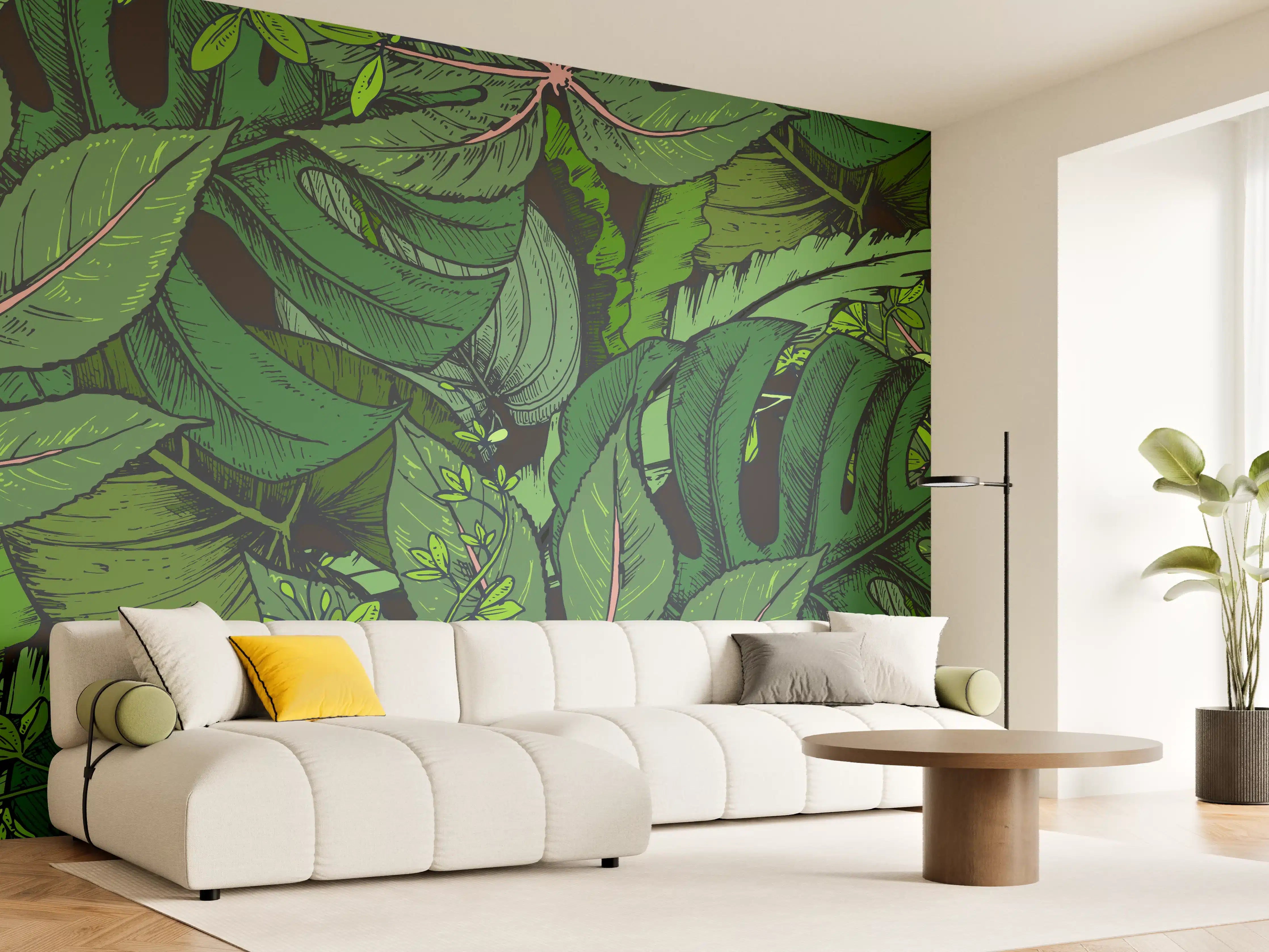 Wandverkleidung Wohnzimmer - Tropische Monstera-Blätter Grün
