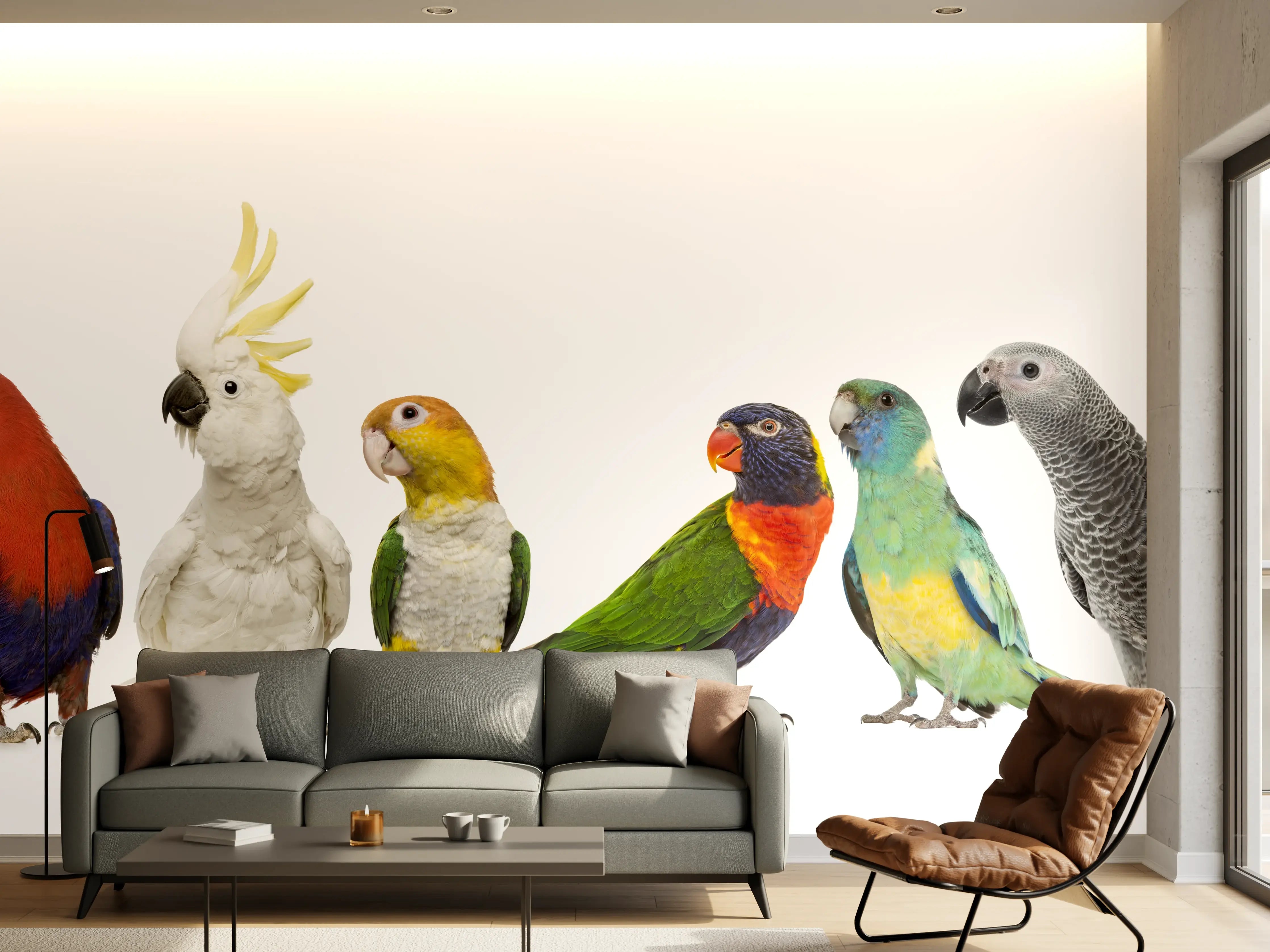 Wandverkleidung Wohnzimmer - Tropische Papageien - Exotisch