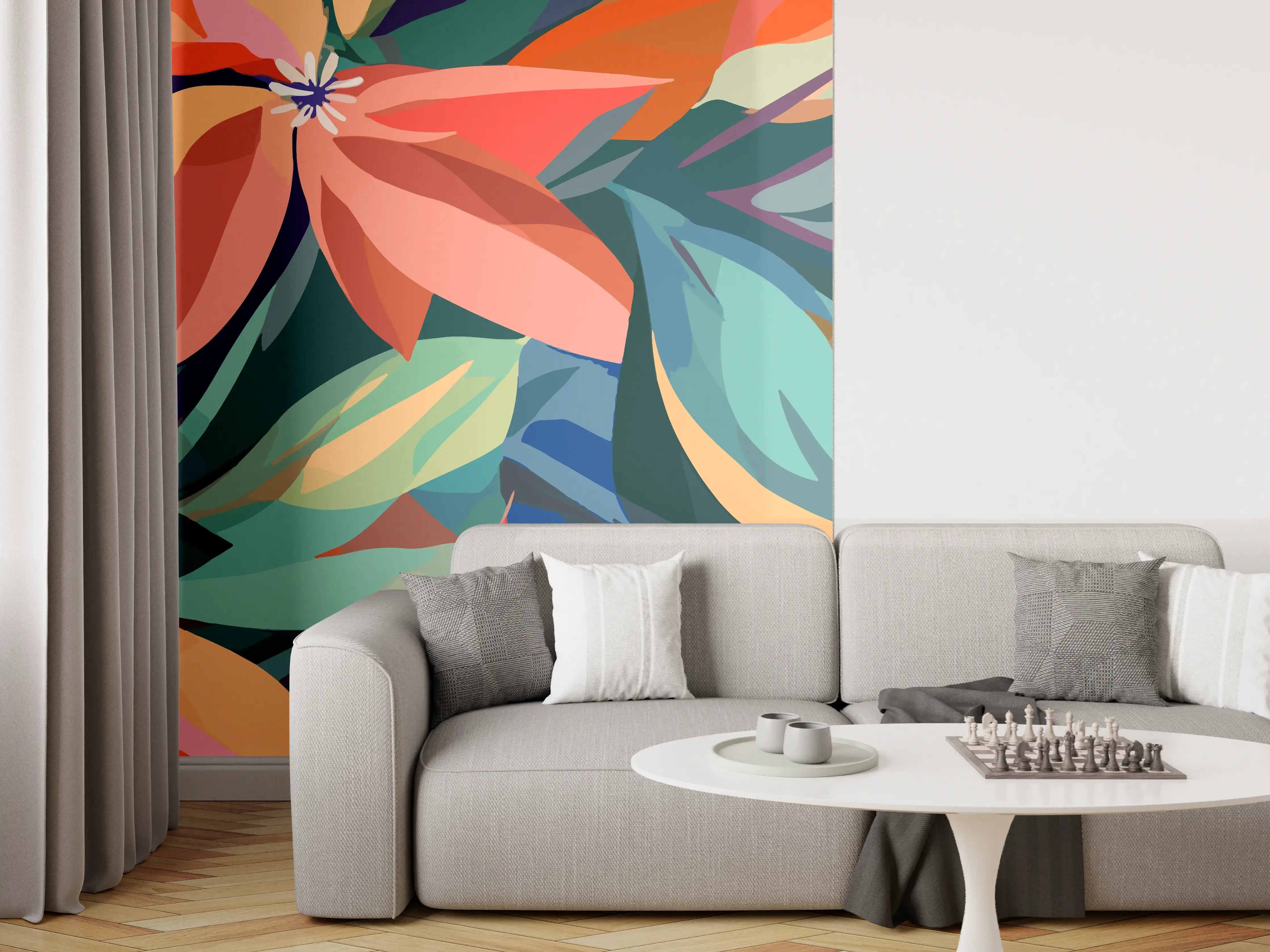 Wandverkleidung Wohnzimmer - Tropische Petals Koralle-Grün