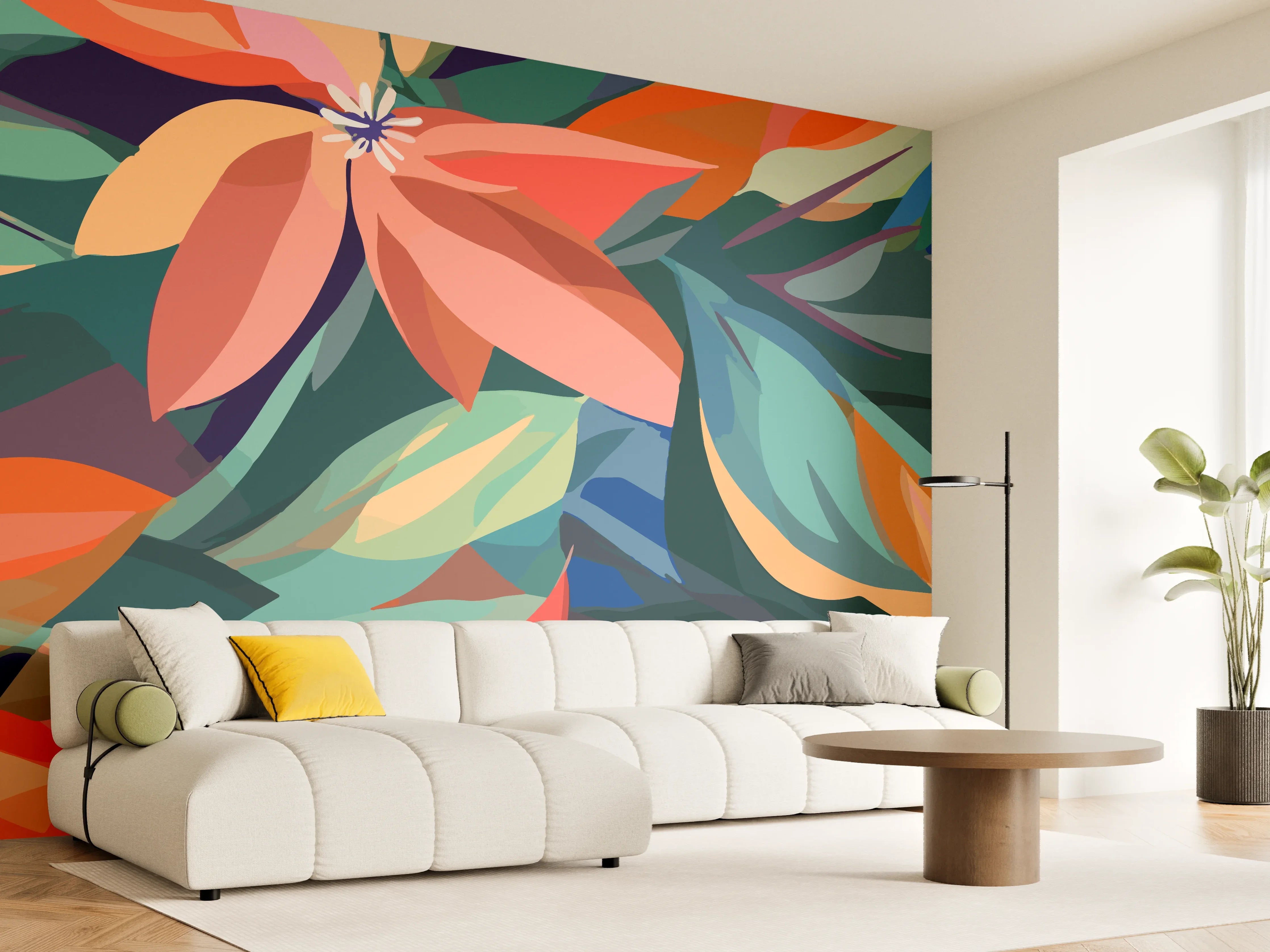 Wandverkleidung Wohnzimmer - Tropische Petals Koralle-Grün