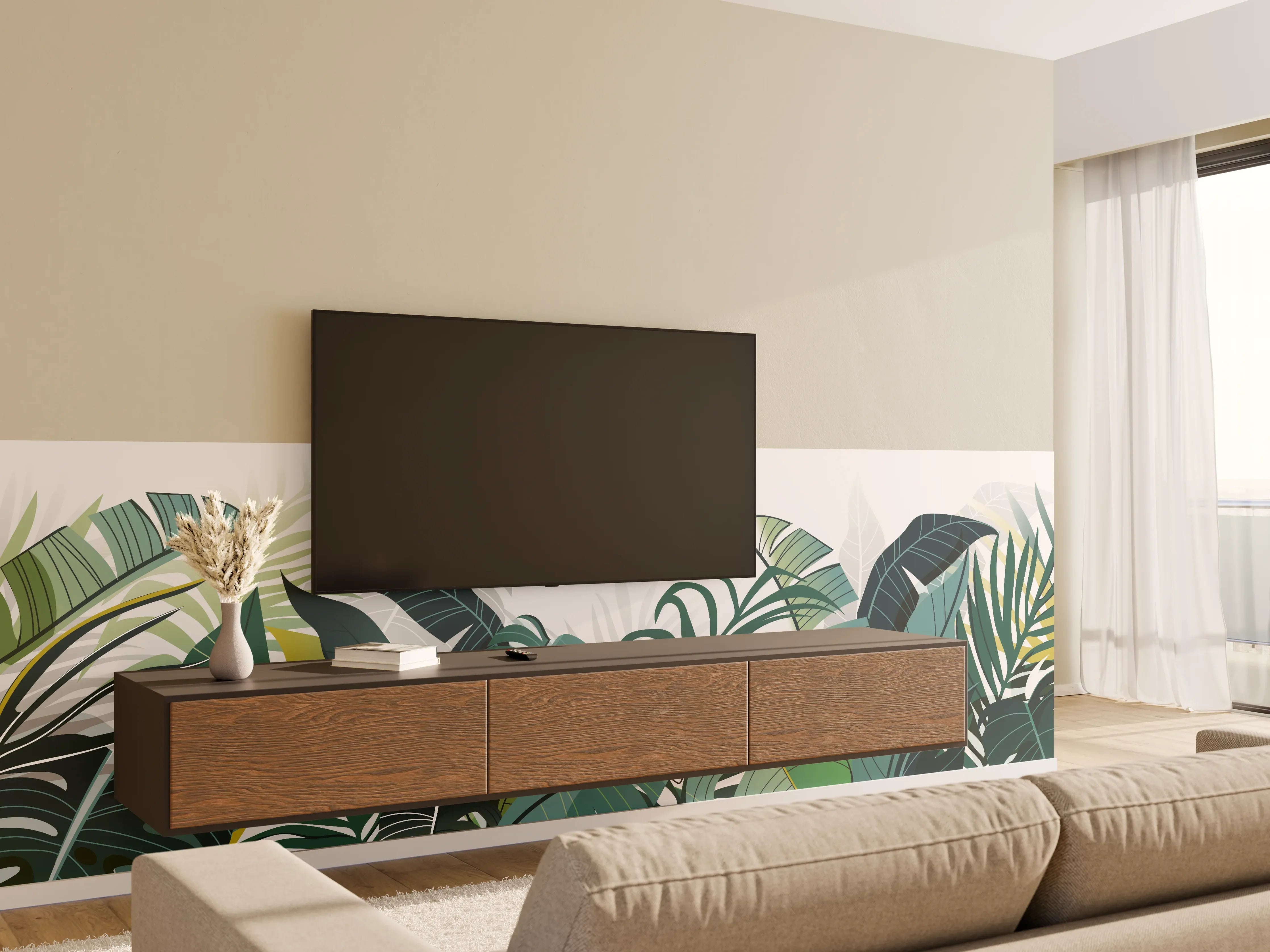 Wandverkleidung Wohnzimmer - Tropische Pflanzen Illustration