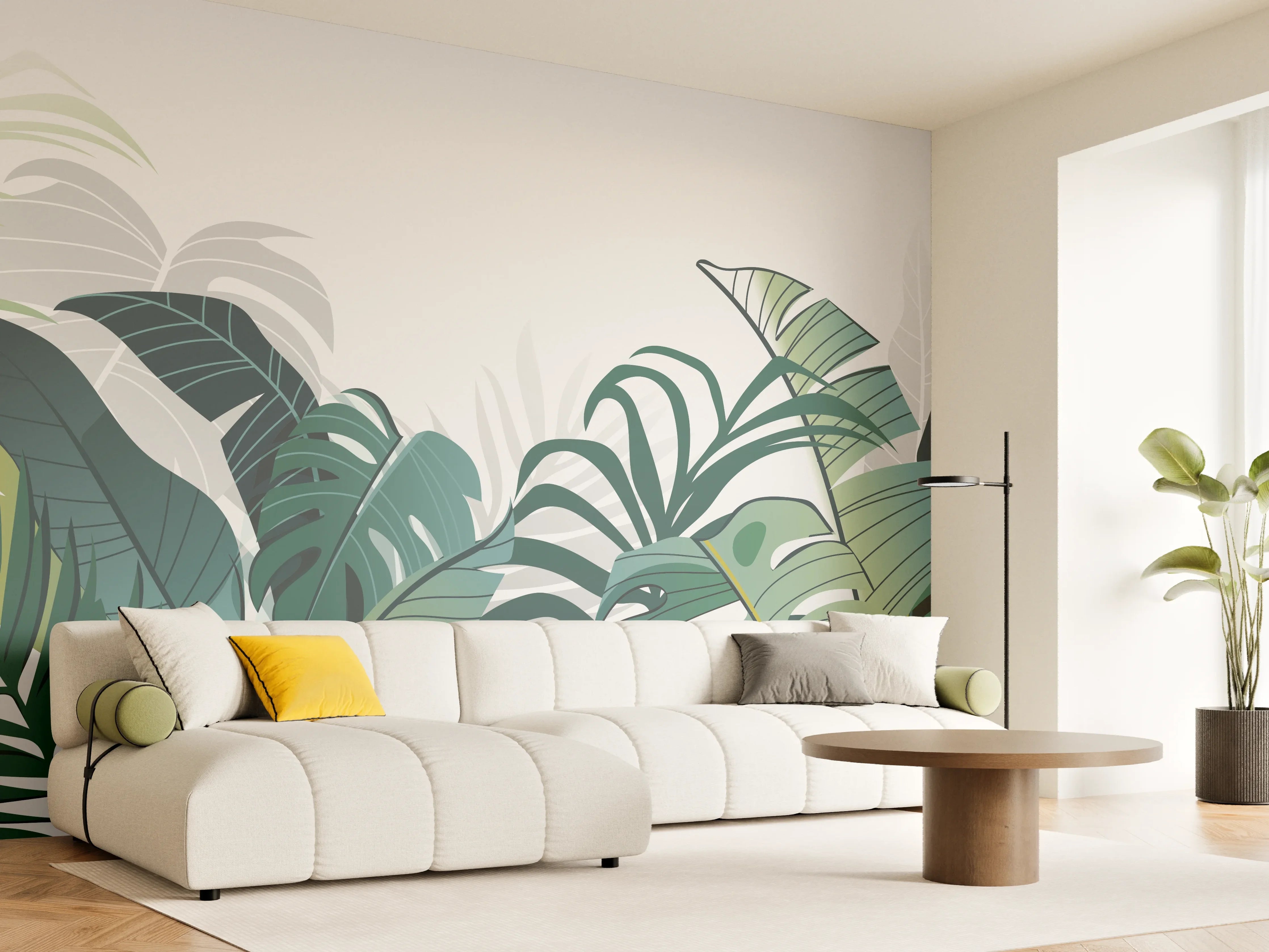 Wandverkleidung Wohnzimmer - Tropische Pflanzen Illustration