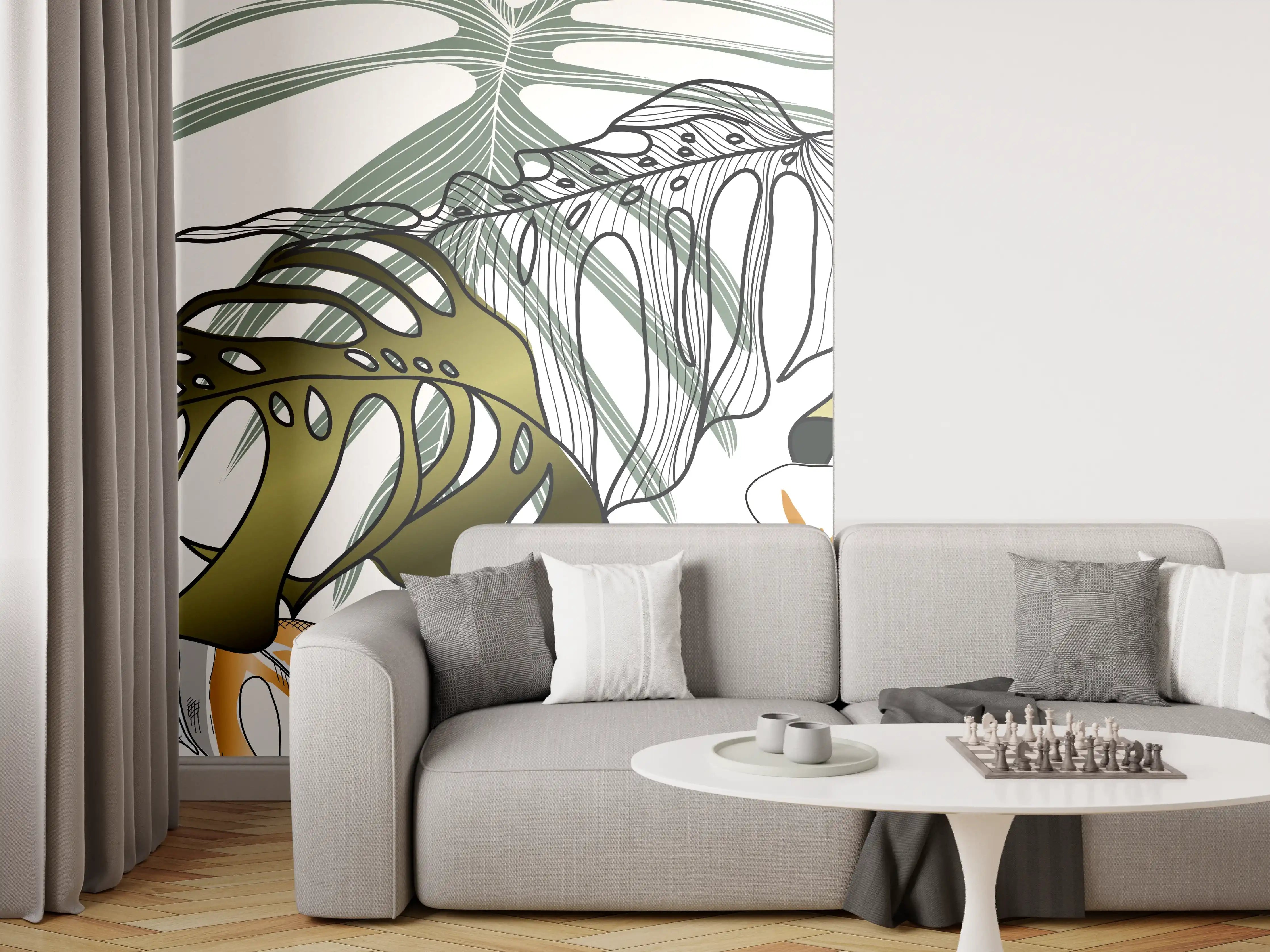 Wandverkleidung Wohnzimmer - Tropische Pflanzen Muster