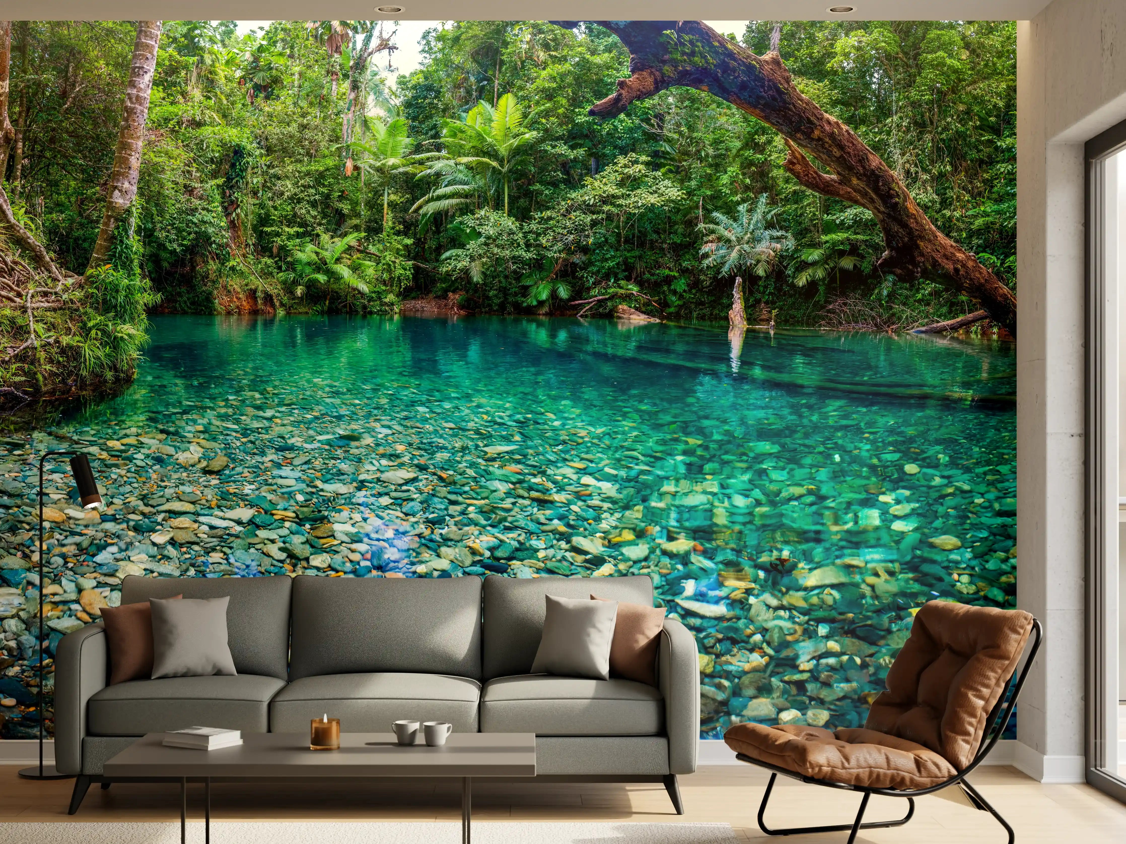 Wandverkleidung Wohnzimmer - Tropischer Bach mit klarem Wasser
