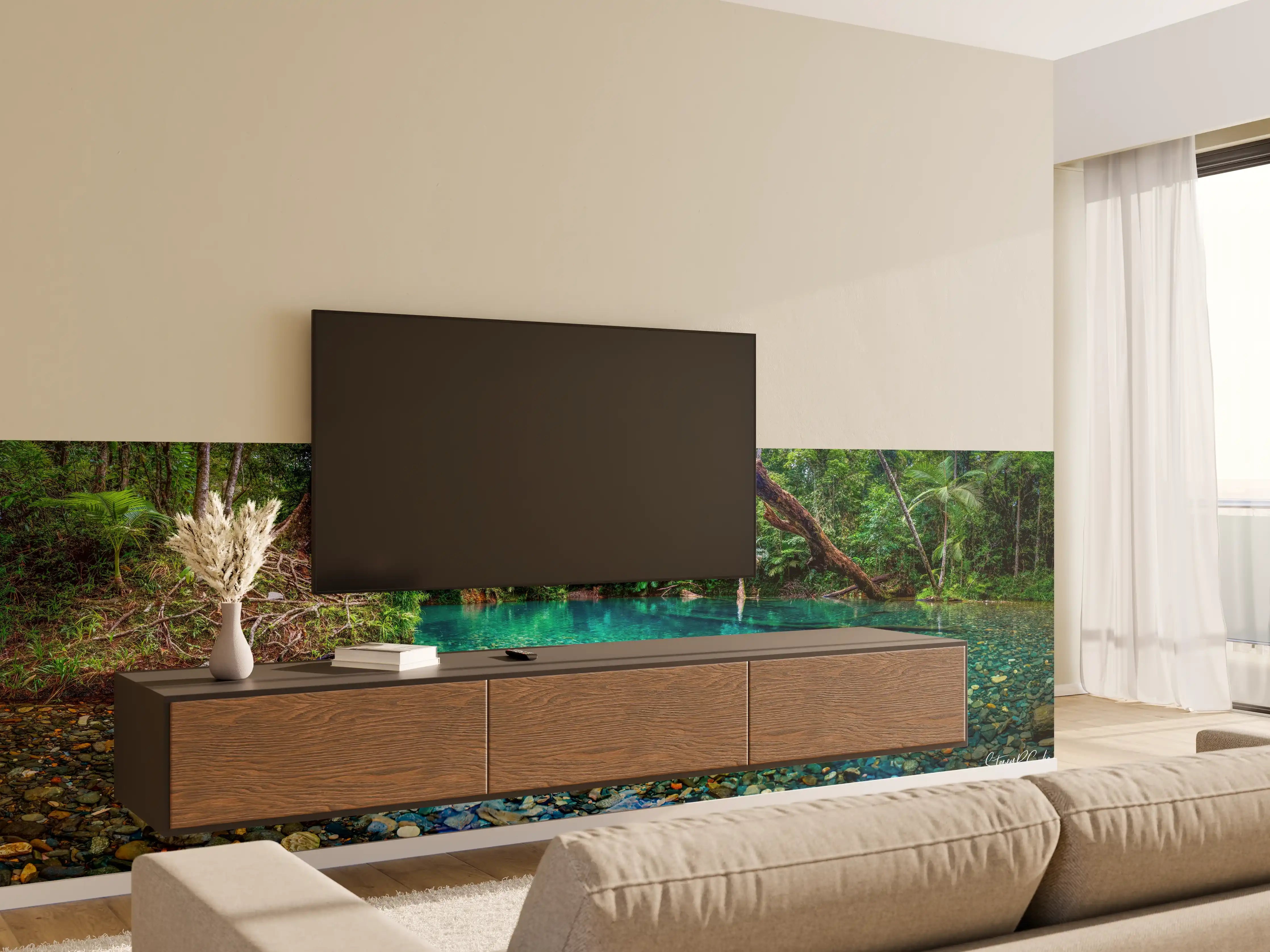 Wandverkleidung Wohnzimmer - Tropischer Bach mit klarem Wasser