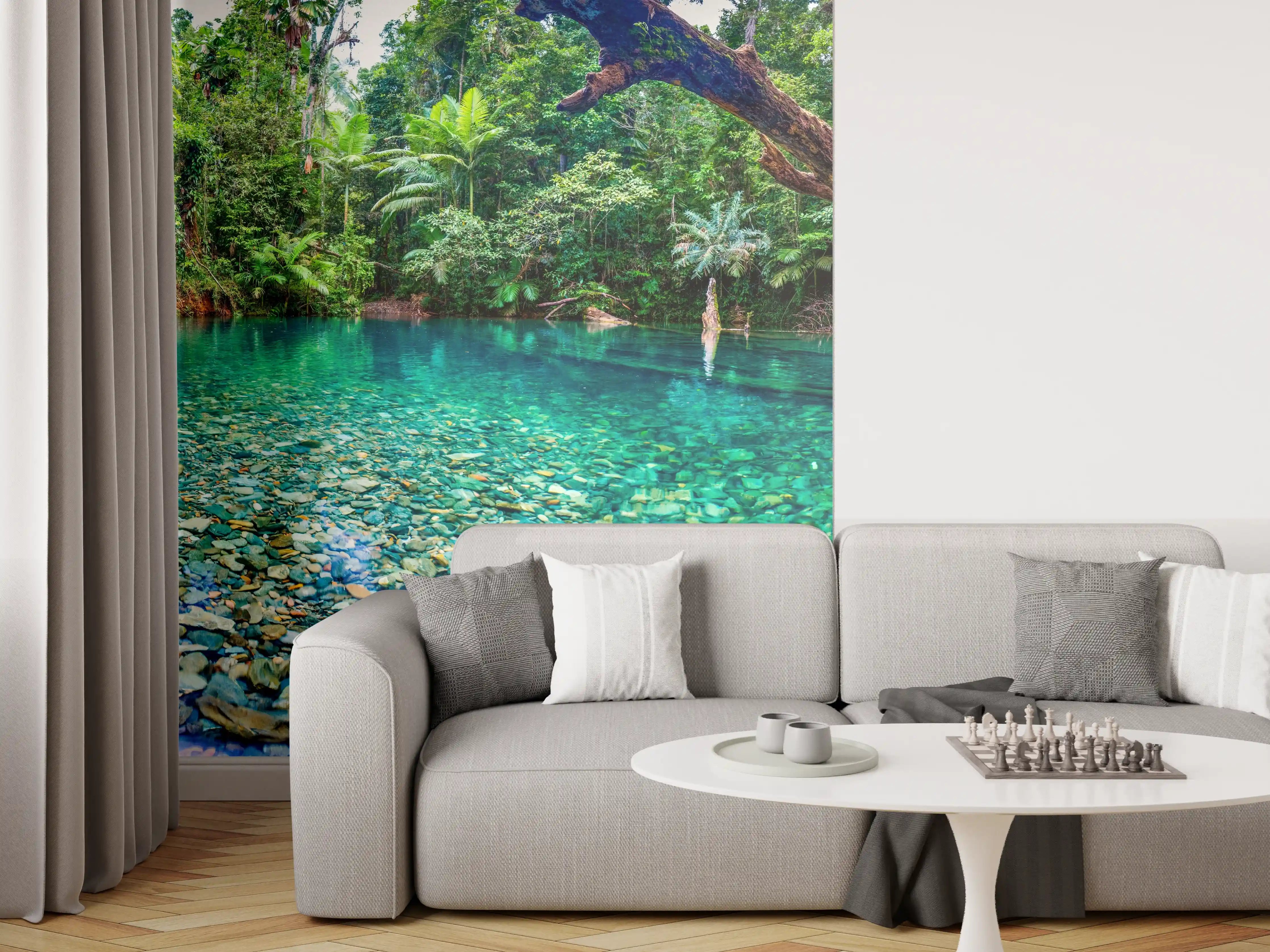 Wandverkleidung Wohnzimmer - Tropischer Bach mit klarem Wasser