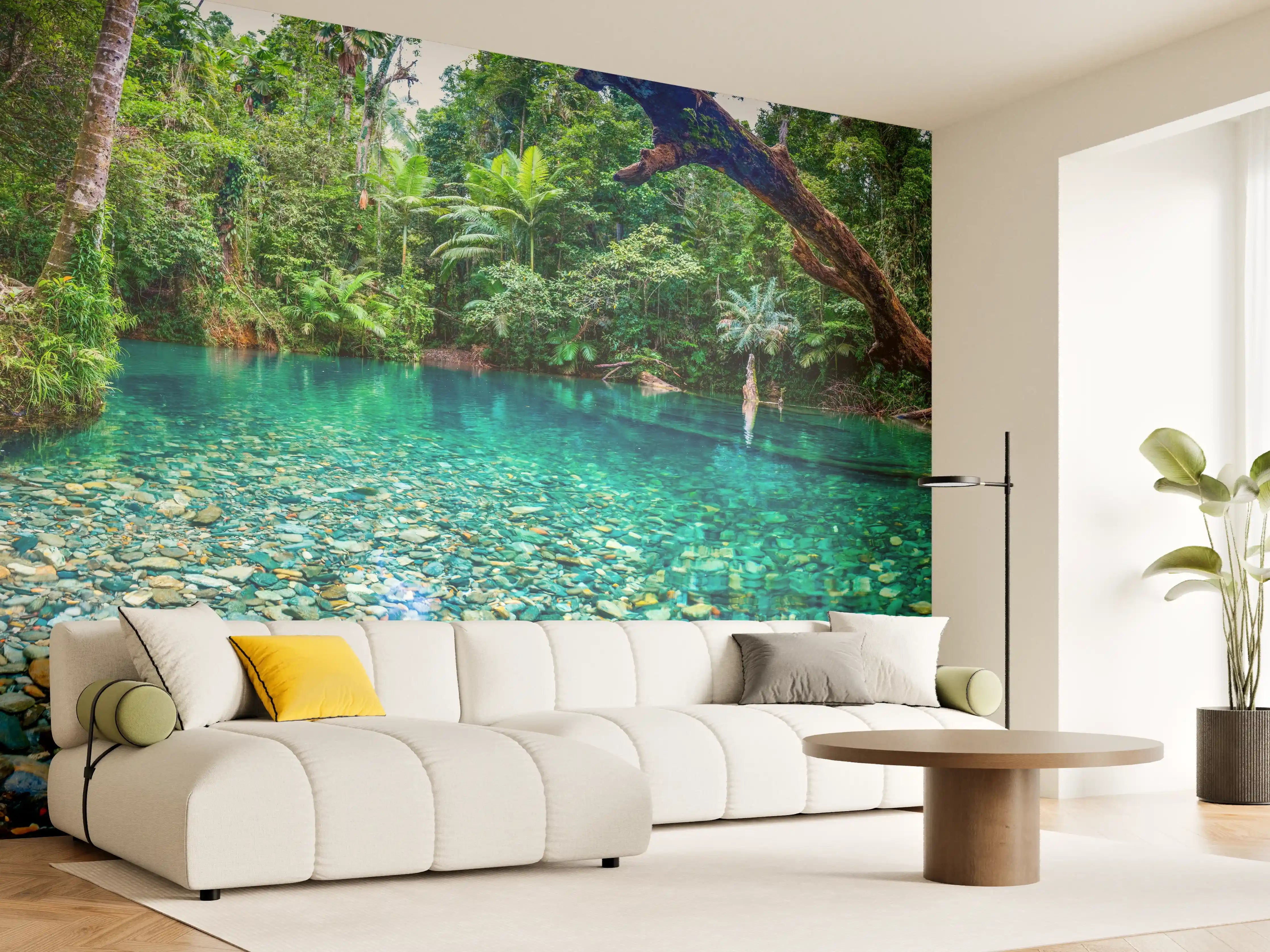 Wandverkleidung Wohnzimmer - Tropischer Bach mit klarem Wasser